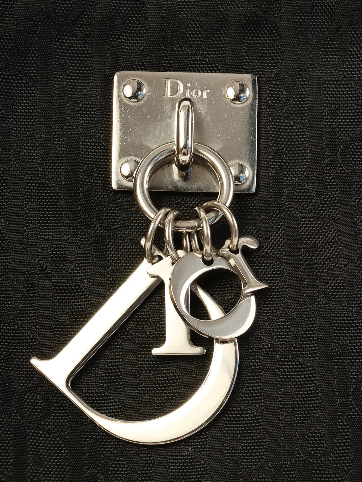 DIOR Trotter Pattern Logo Charm Shoulder Bag Black