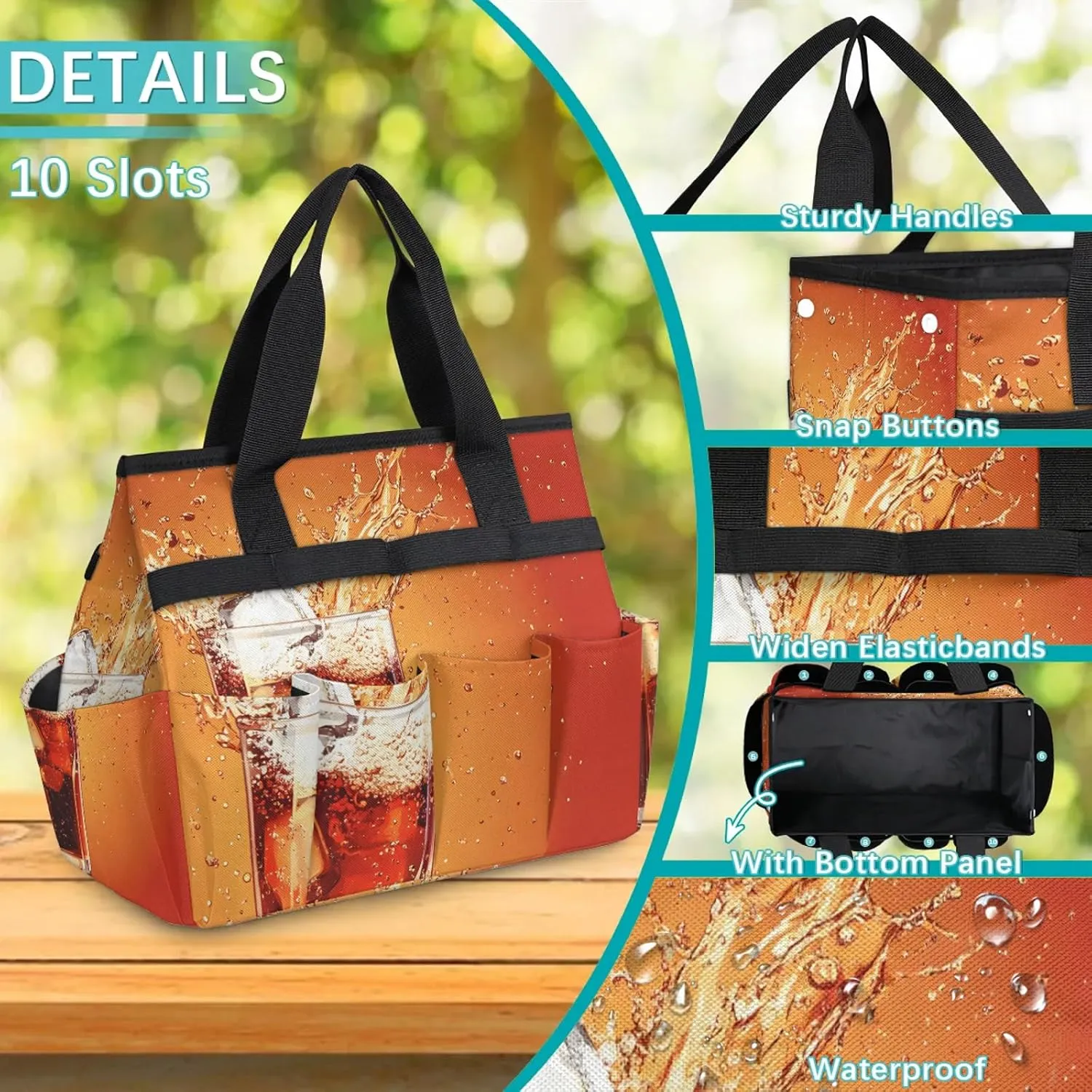 Drinks Garden Tote Bag for Women Men, Glasses Heavy Duty Garden Tool Bags Organizer with 10 Pockets for Gardening Gift
