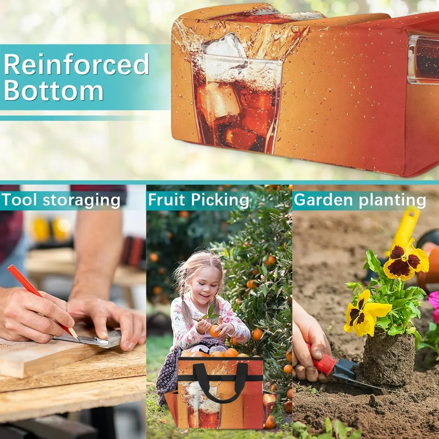 Drinks Garden Tote Bag for Women Men, Glasses Heavy Duty Garden Tool Bags Organizer with 10 Pockets for Gardening Gift