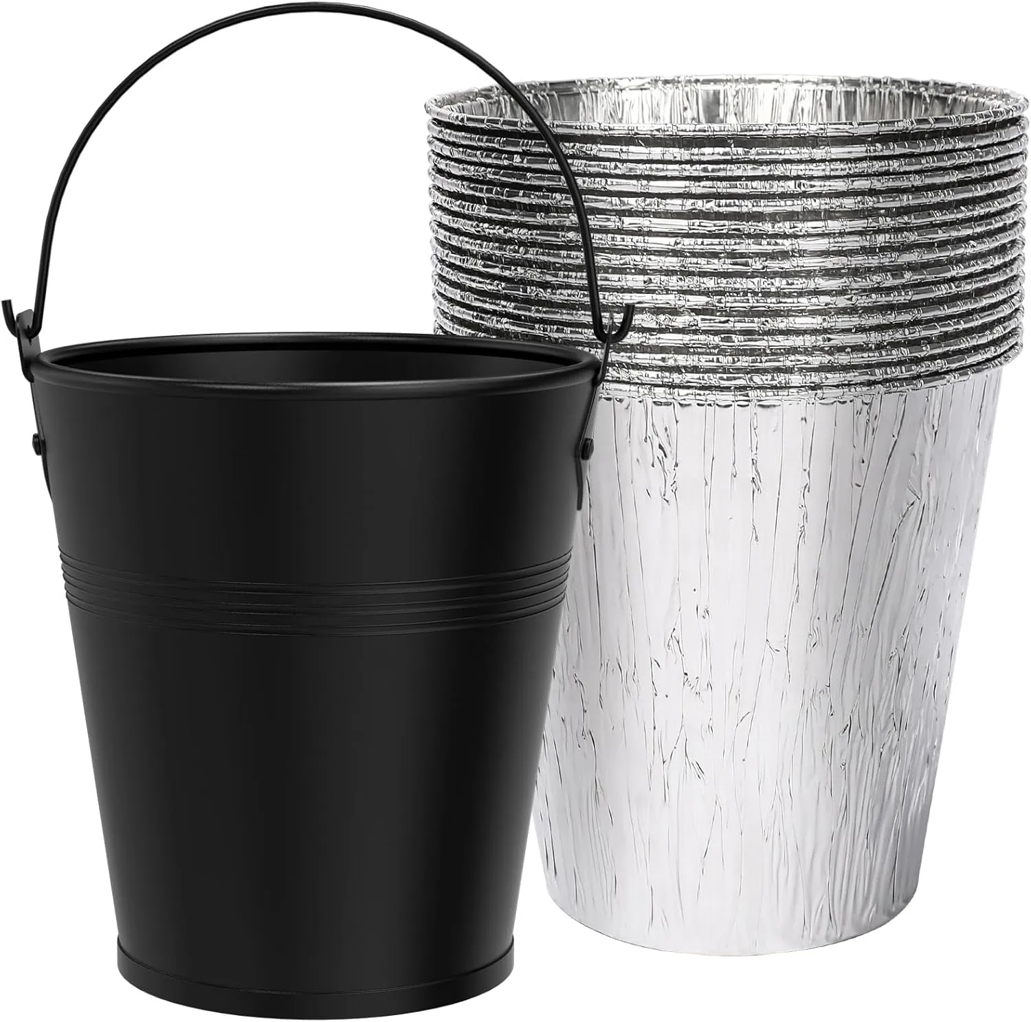 Drip Bucket and 15-Pack Disposable Foil Liners for Oklahoma Joe's, Traeger, Pit-Boss, Z Grill, Camp Chef, Grill Grease Liner Fits Most Offset Smoker, Rec Tec Pellet Grill Bucket, Black
