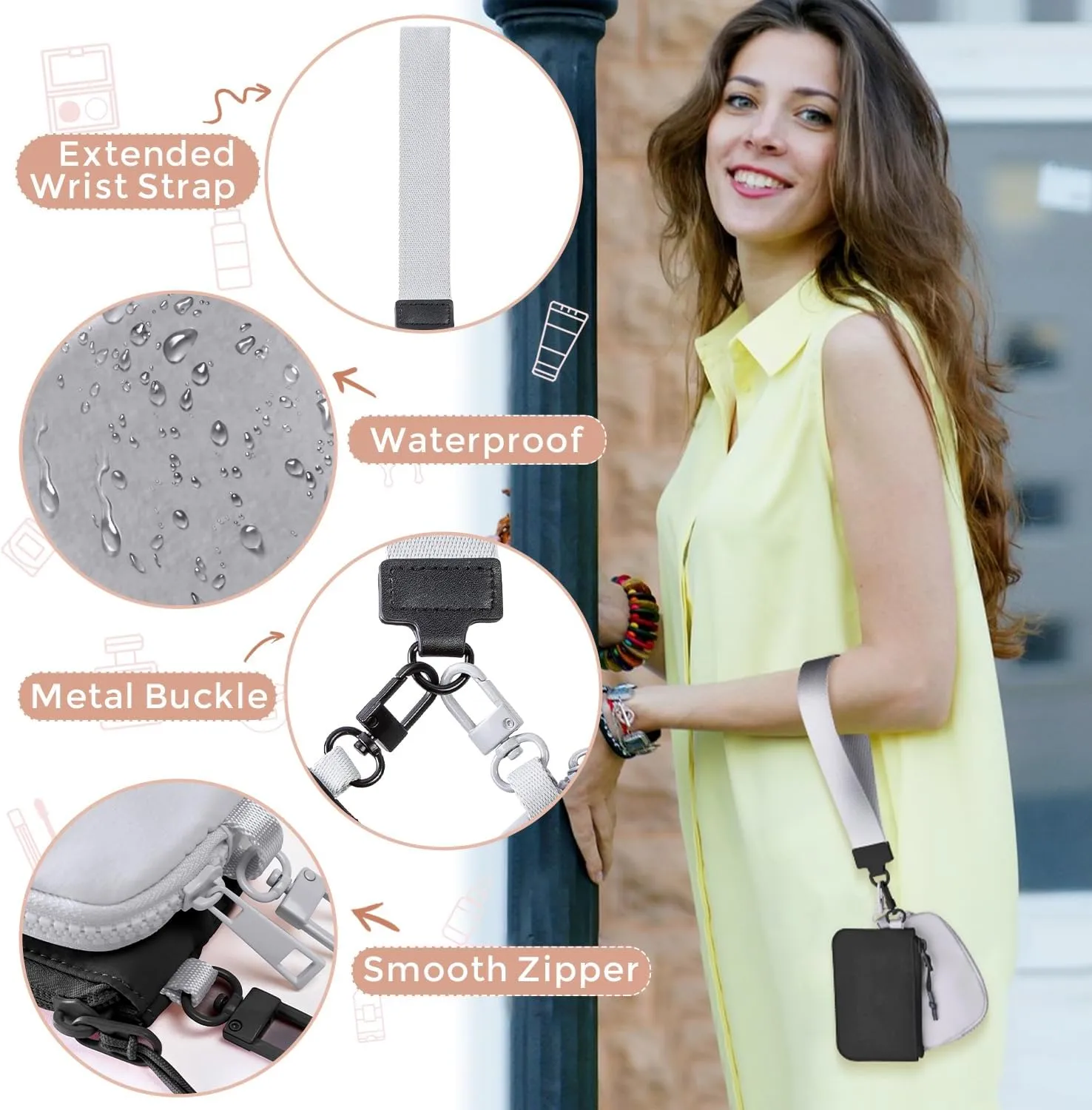 Dual Pouch Wristlet Keychain Wallets for Women with 2 Detachable Zipper Coin Purse - Small and Portable Mini Card Wallet for Women Men Black Grey