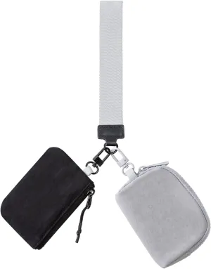 Dual Pouch Wristlet Keychain Wallets for Women with 2 Detachable Zipper Coin Purse - Small and Portable Mini Card Wallet for Women Men Black Grey