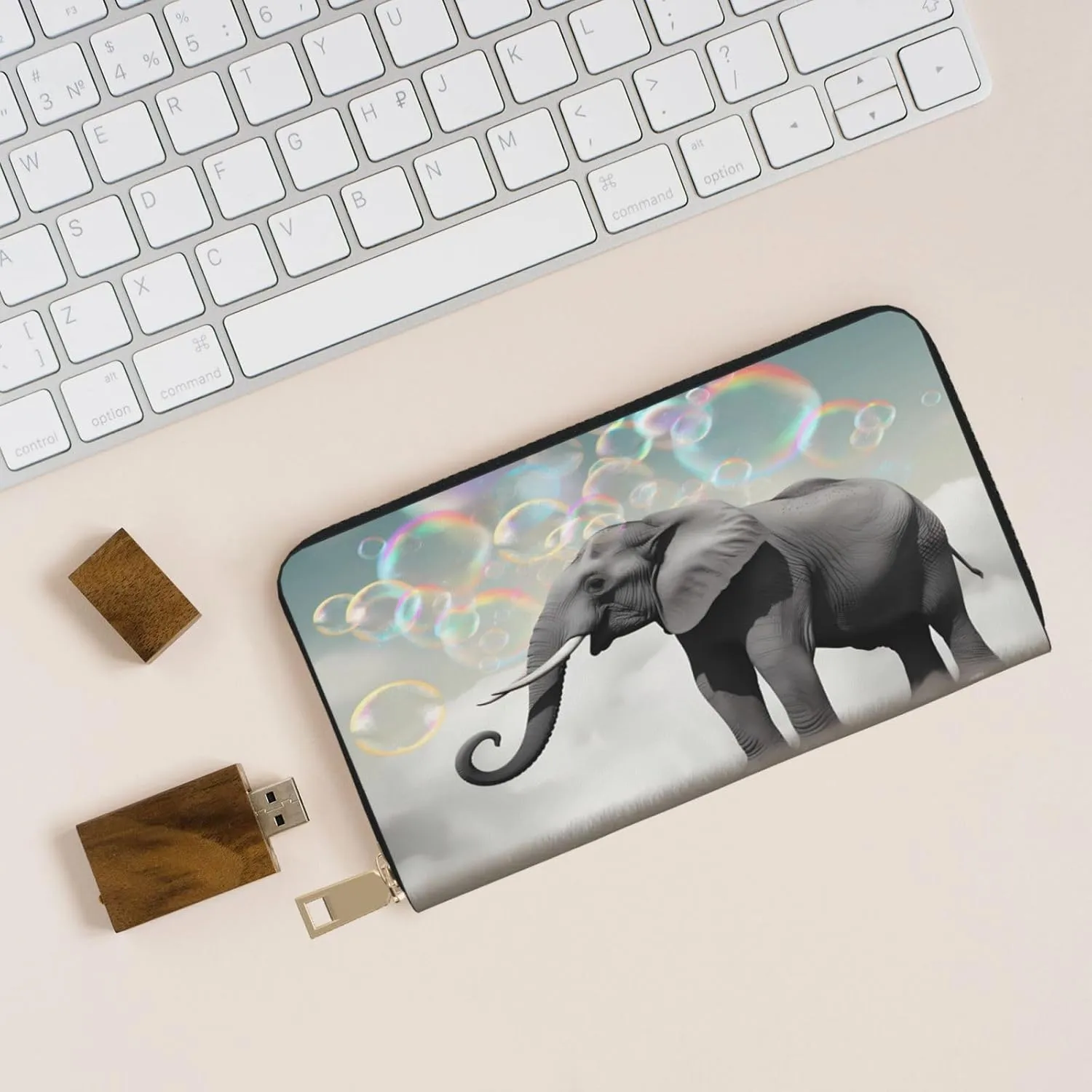 Elephant Bubble Pattern Women Travel Wallet With Around Zipper Long Card Holder Handbag Coin Purse Clutch Cell Phone Case
