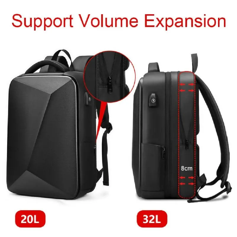 EVA Hard Shell Expandable Laptop Backpack with USB Port Multifunctional Business Travel Backpack(Black)