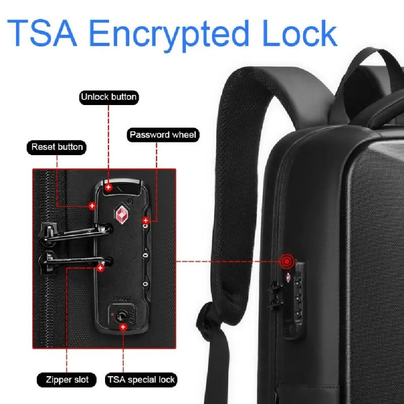 EVA Hard Shell Expandable Laptop Backpack with USB Port Multifunctional Business Travel Backpack(Black)