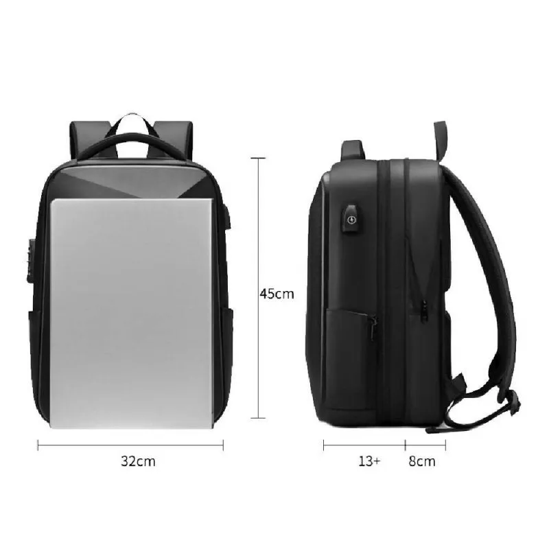 EVA Hard Shell Expandable Laptop Backpack with USB Port Multifunctional Business Travel Backpack(Black)