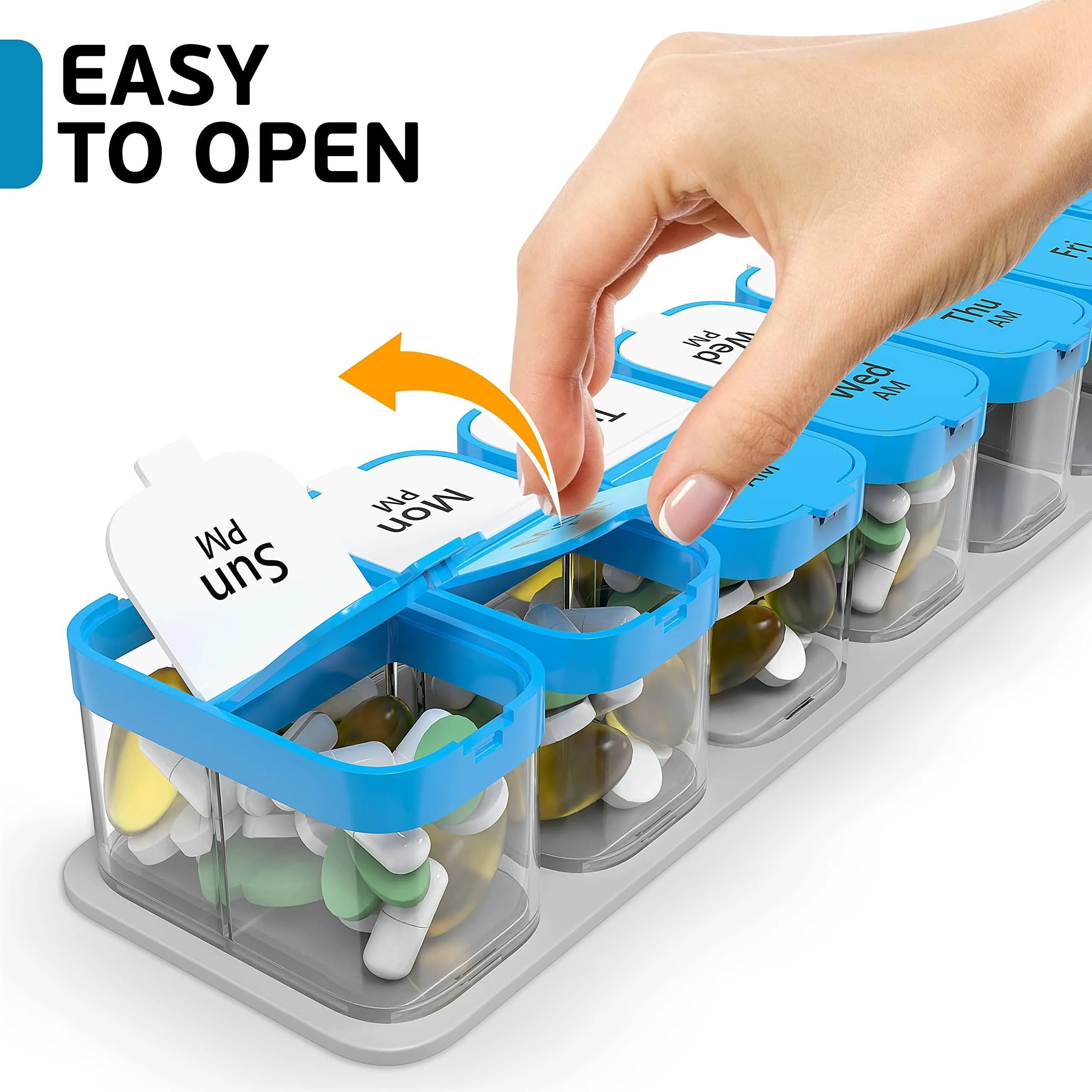 Extra Large Pill Organizer XL Daily Pill Box 7 Day Am Pm Pill Case Transparent