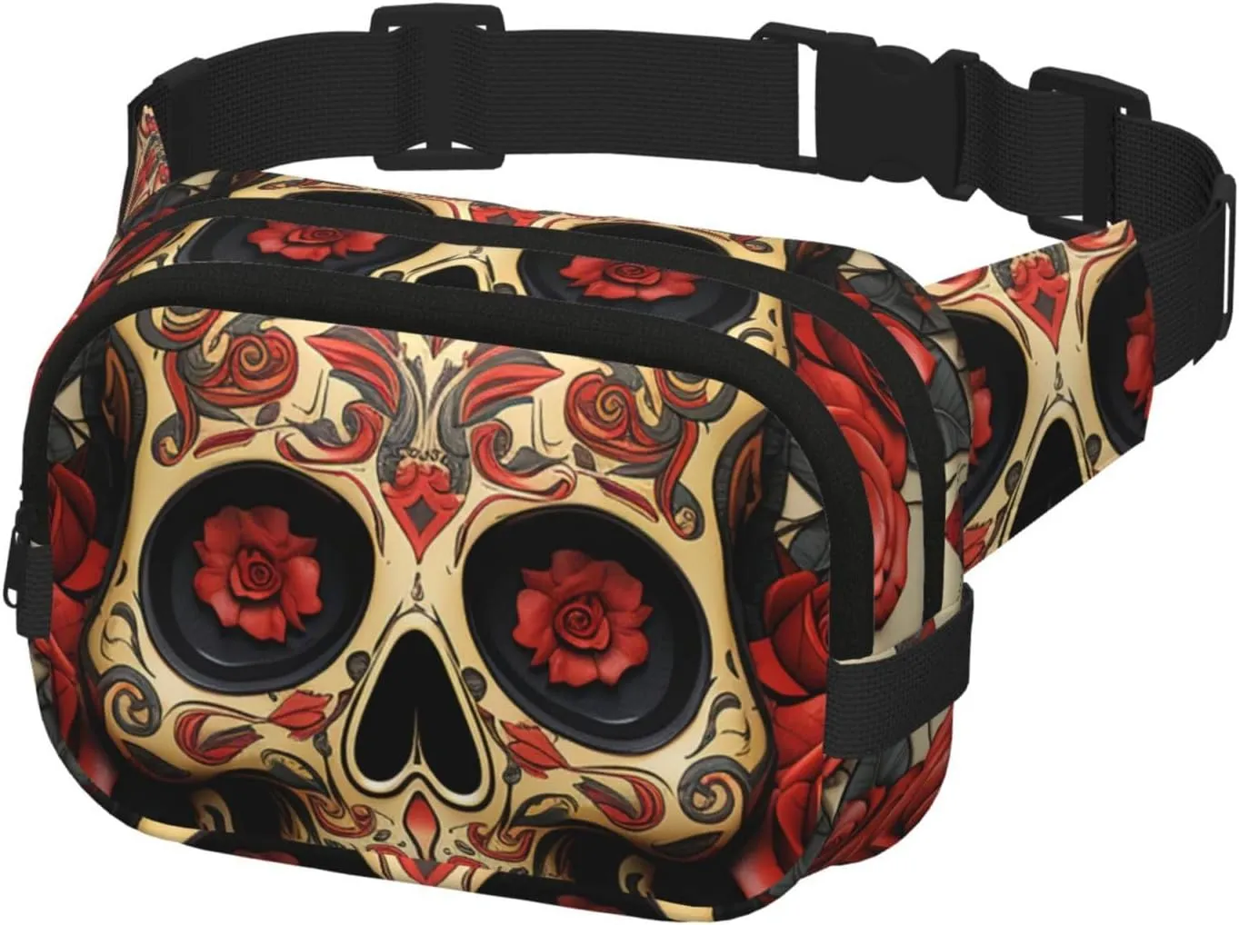 Fanny Pack Belt Bag for Men Women Red rose sugar skull Adjustable Waist Packs Bag Crossbody Bags for Travel