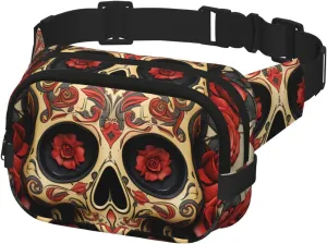 Fanny Pack Belt Bag for Men Women Red rose sugar skull Adjustable Waist Packs Bag Crossbody Bags for Travel