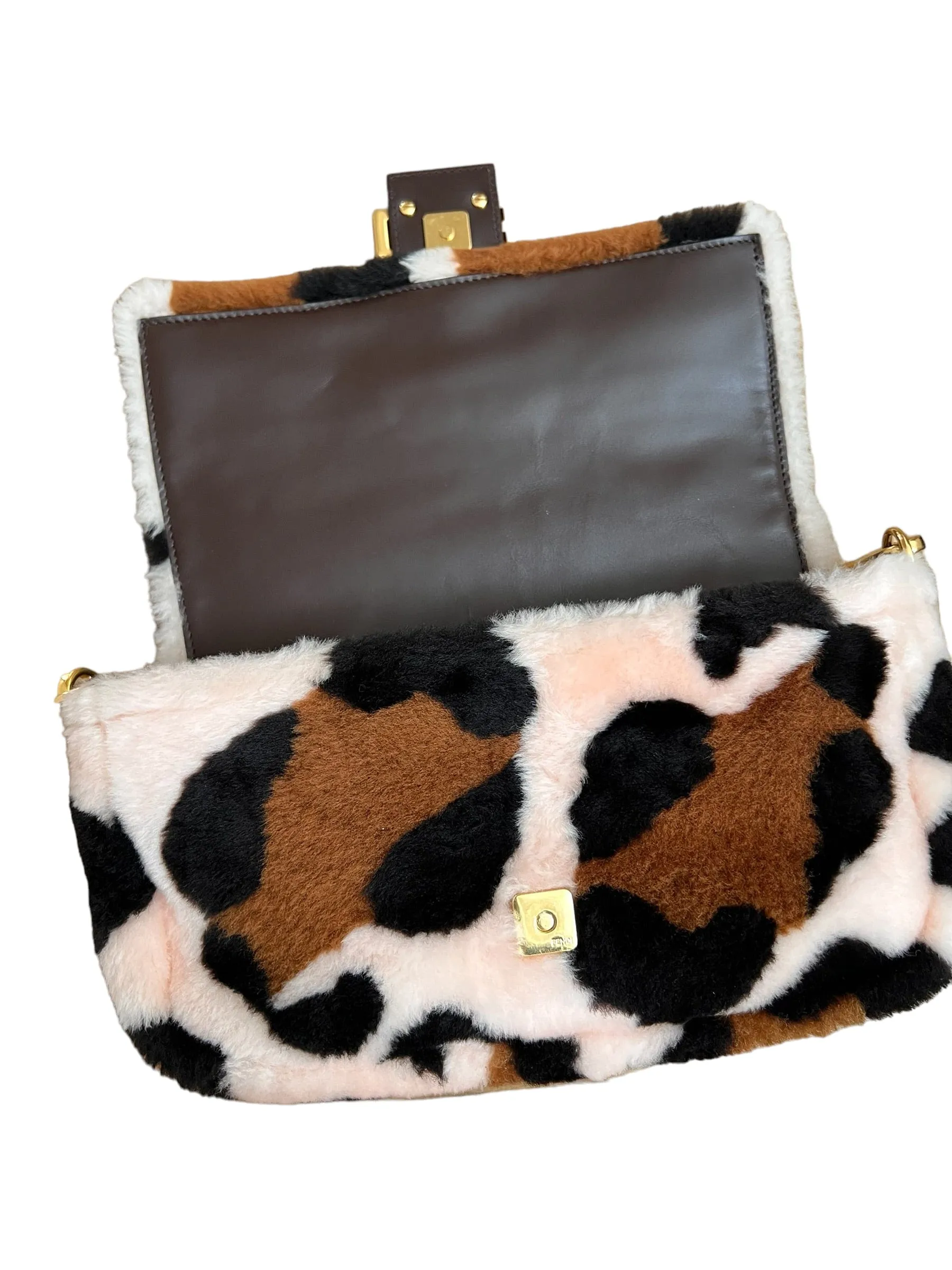 Fendi Shearling Leopard Baguette Bag UKL1417