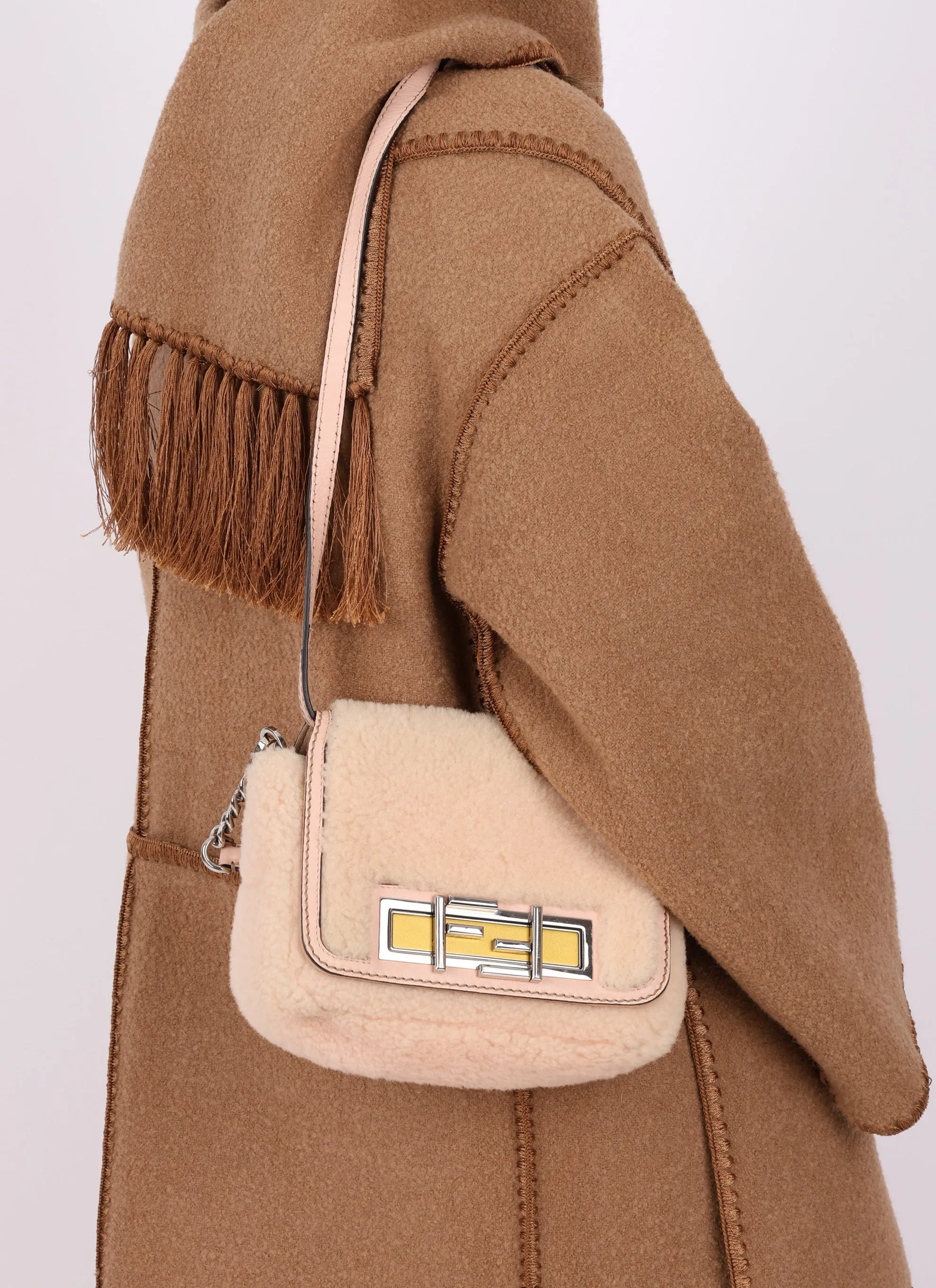 Fendi Shearling Turnlock Square Baguette