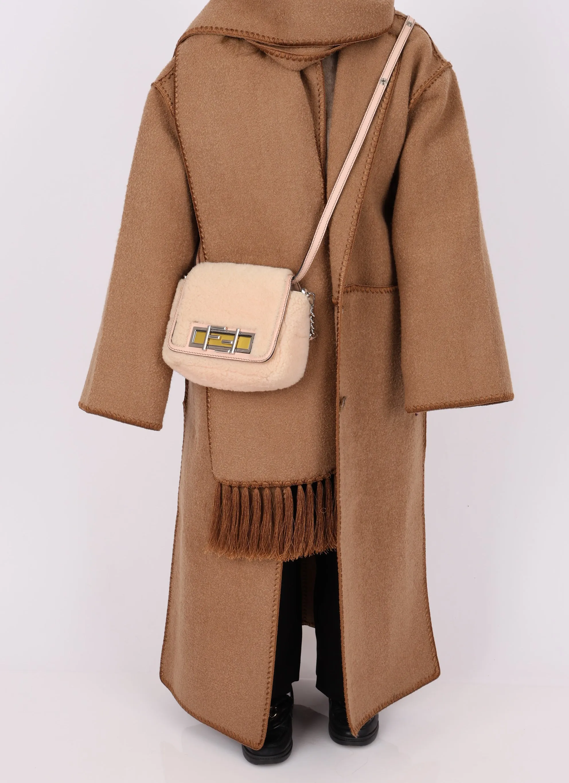 Fendi Shearling Turnlock Square Baguette