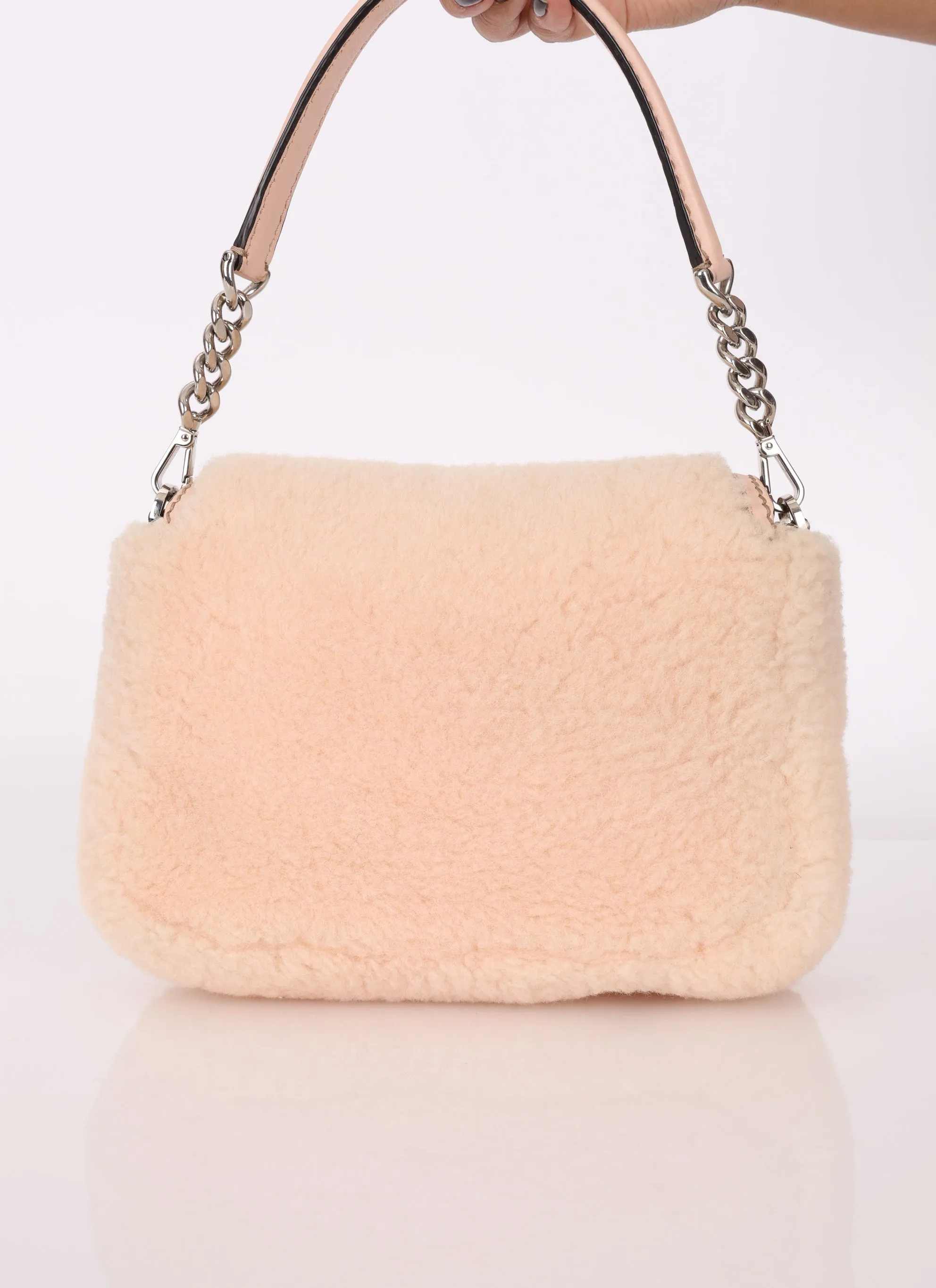 Fendi Shearling Turnlock Square Baguette