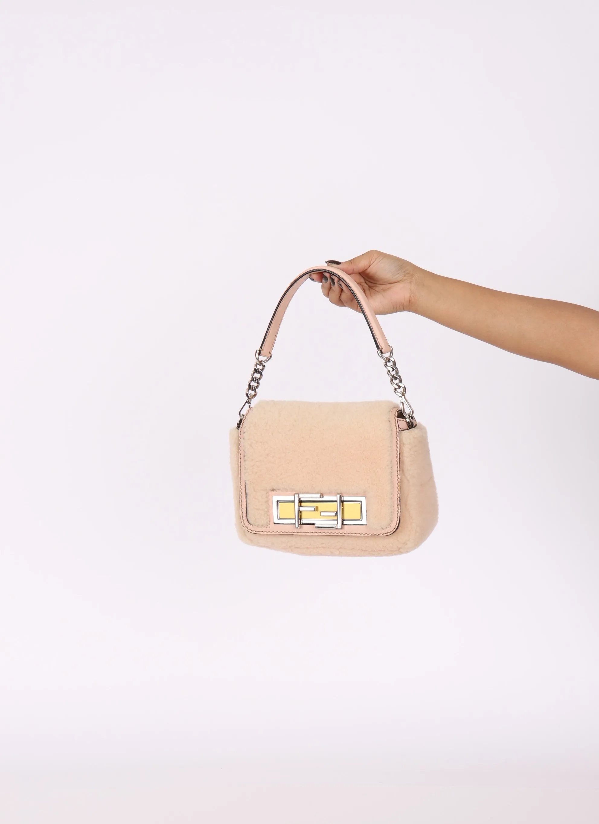Fendi Shearling Turnlock Square Baguette