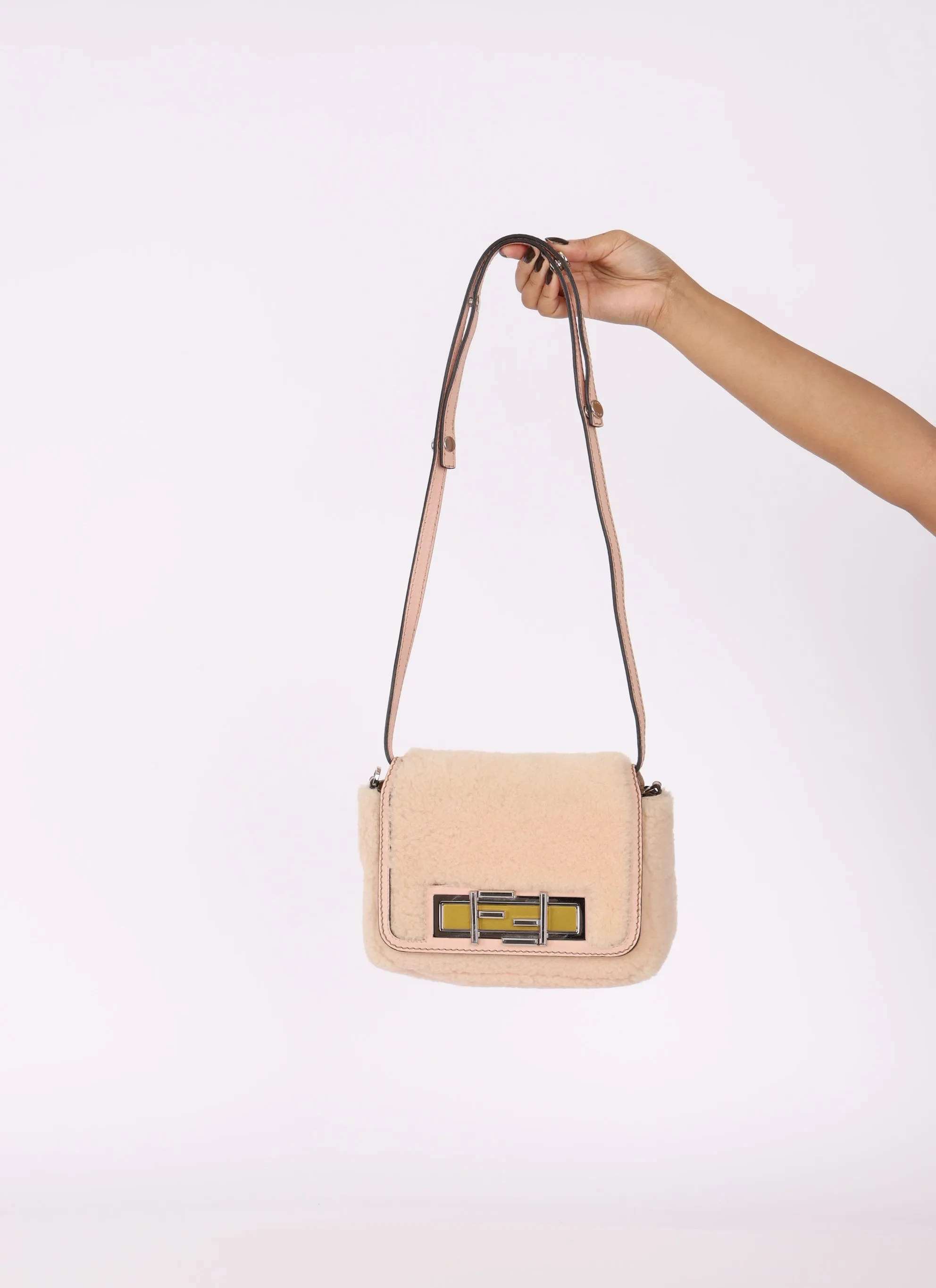 Fendi Shearling Turnlock Square Baguette