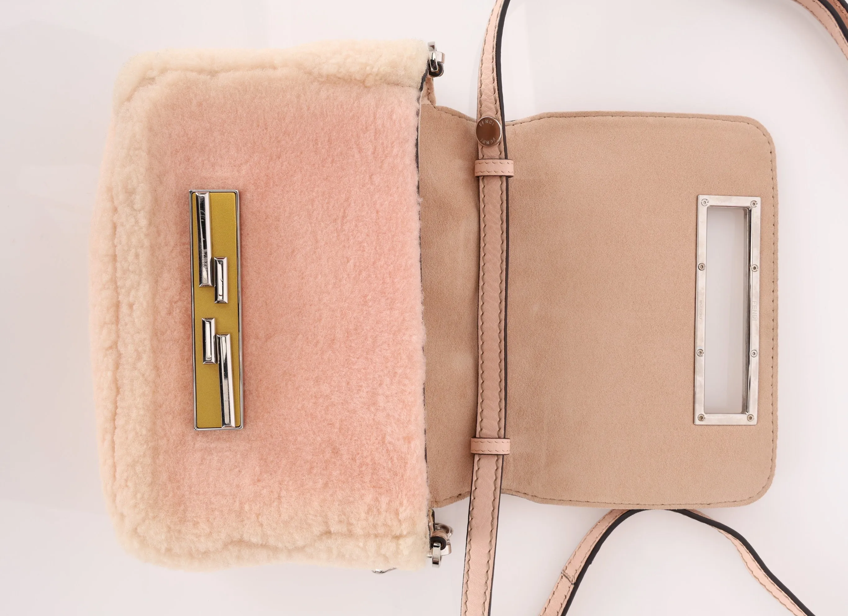 Fendi Shearling Turnlock Square Baguette