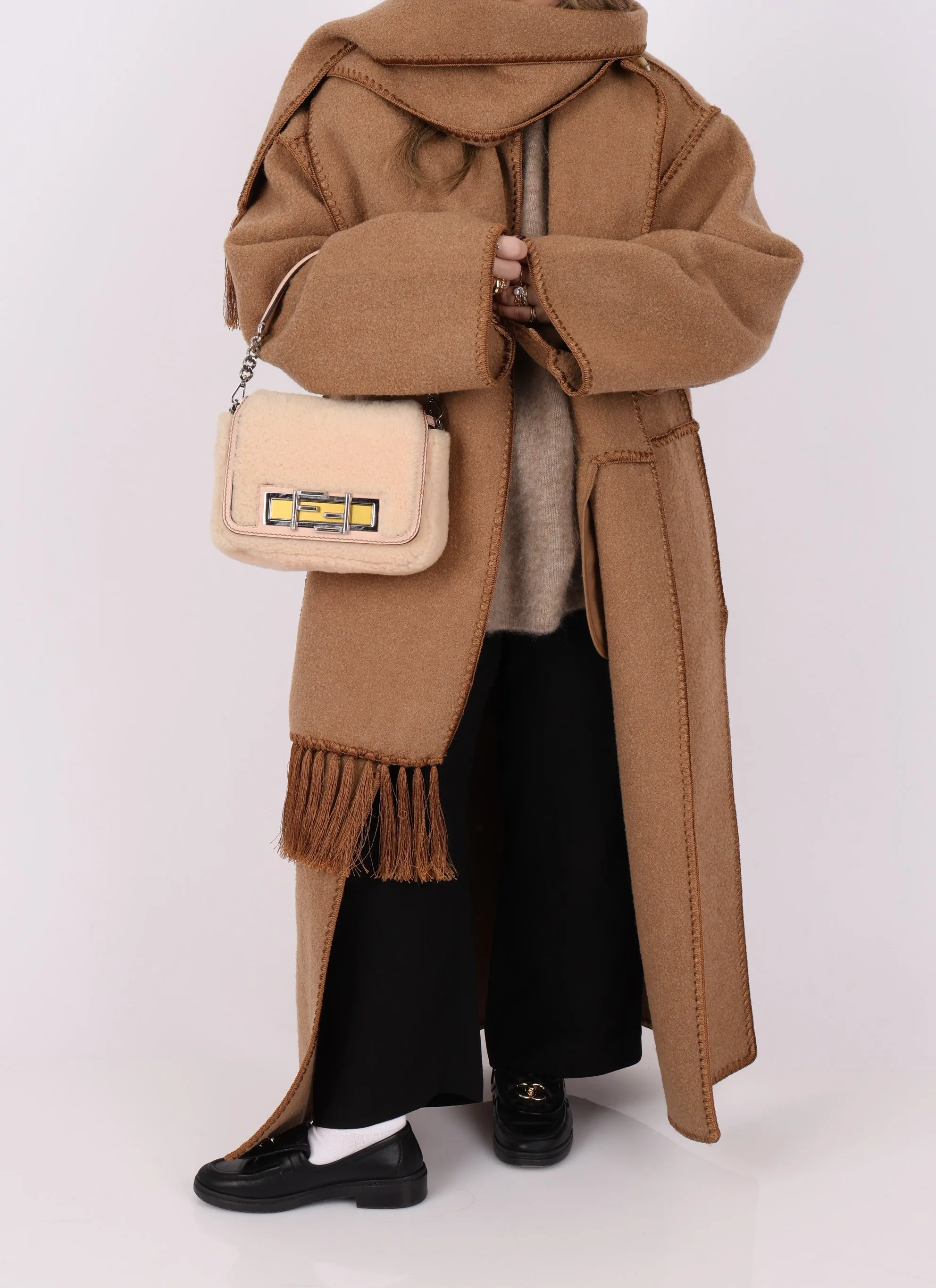 Fendi Shearling Turnlock Square Baguette