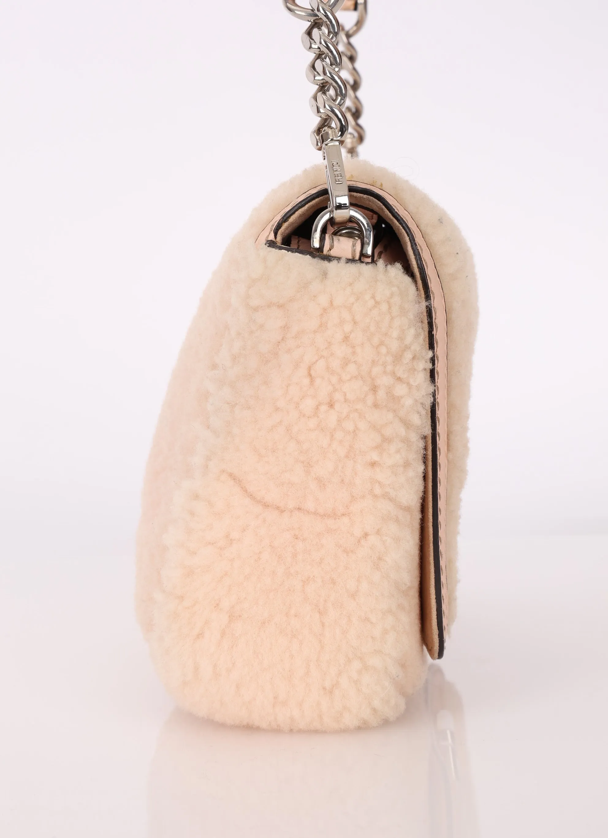 Fendi Shearling Turnlock Square Baguette