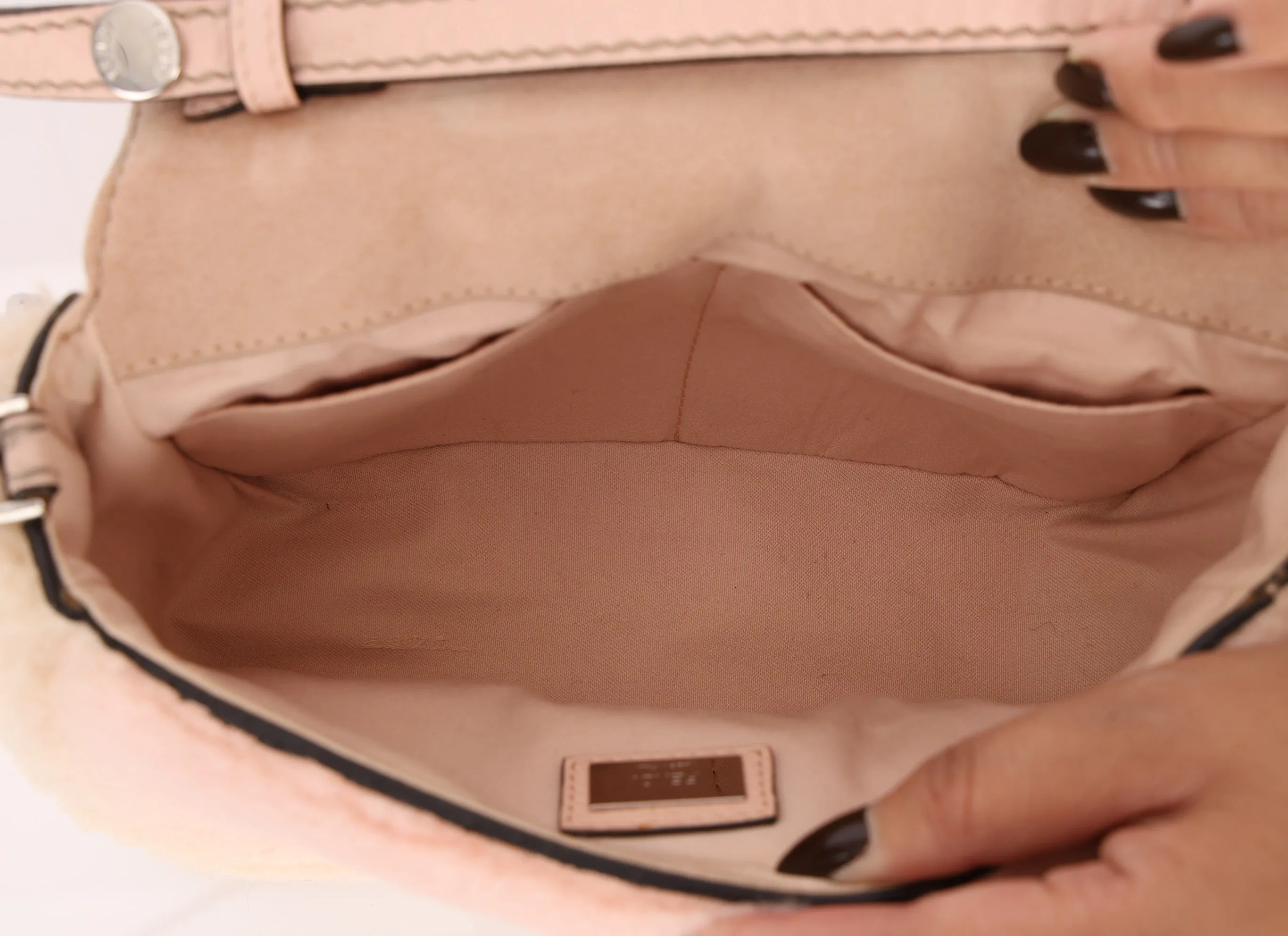 Fendi Shearling Turnlock Square Baguette