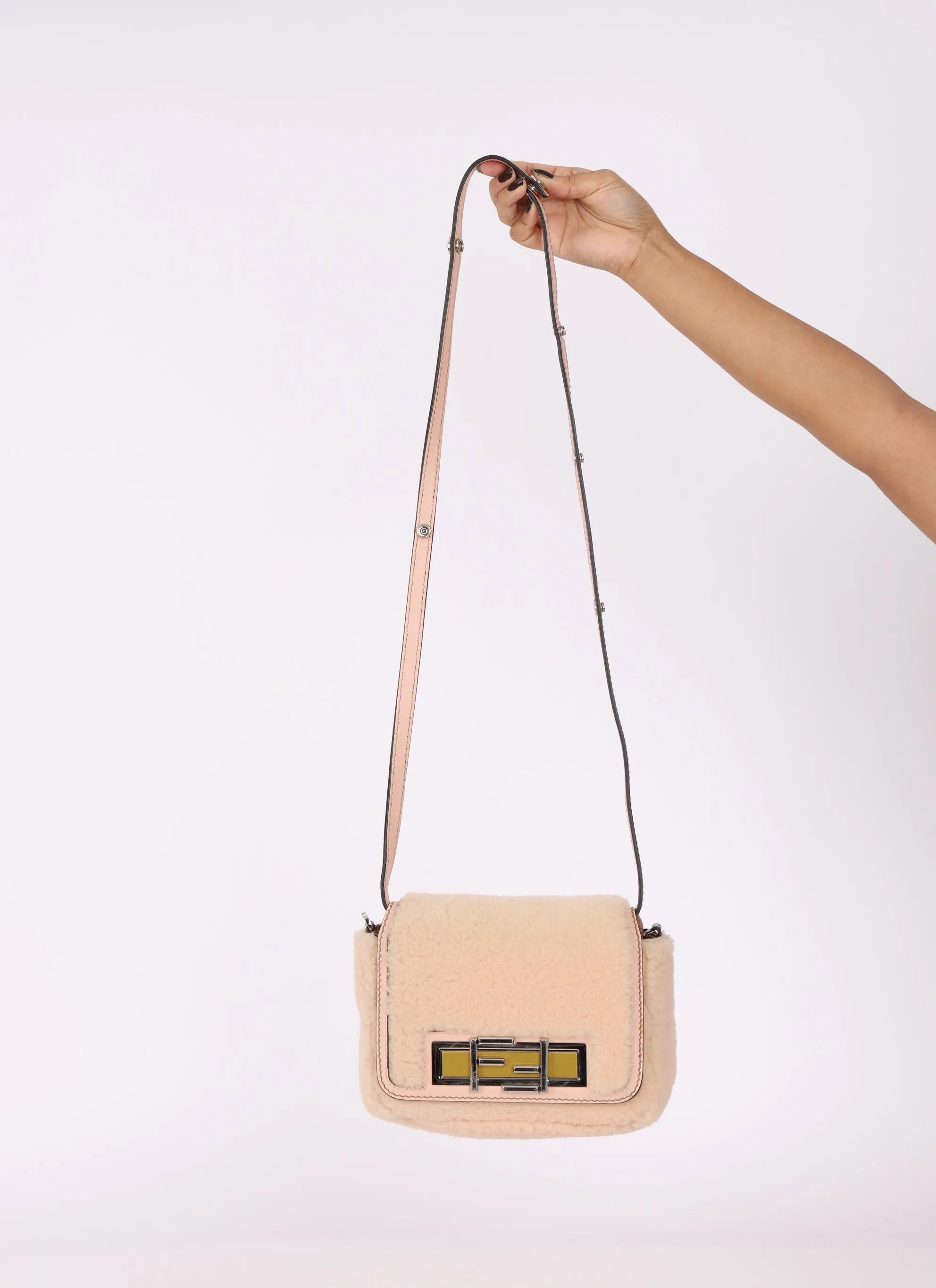 Fendi Shearling Turnlock Square Baguette