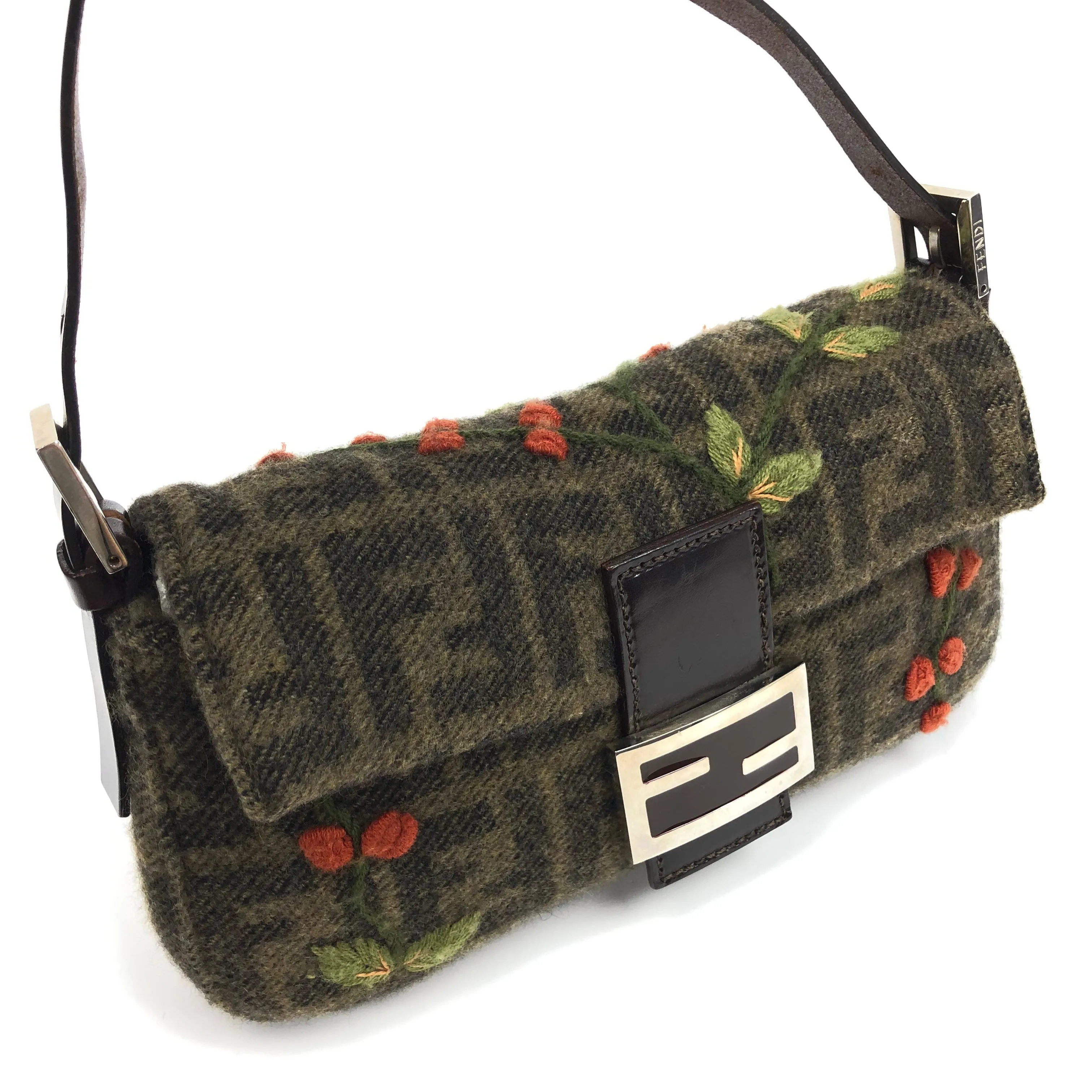 FENDI ZUCCA CASHMERE WOOL BAGUETTE SHOULDER BAG