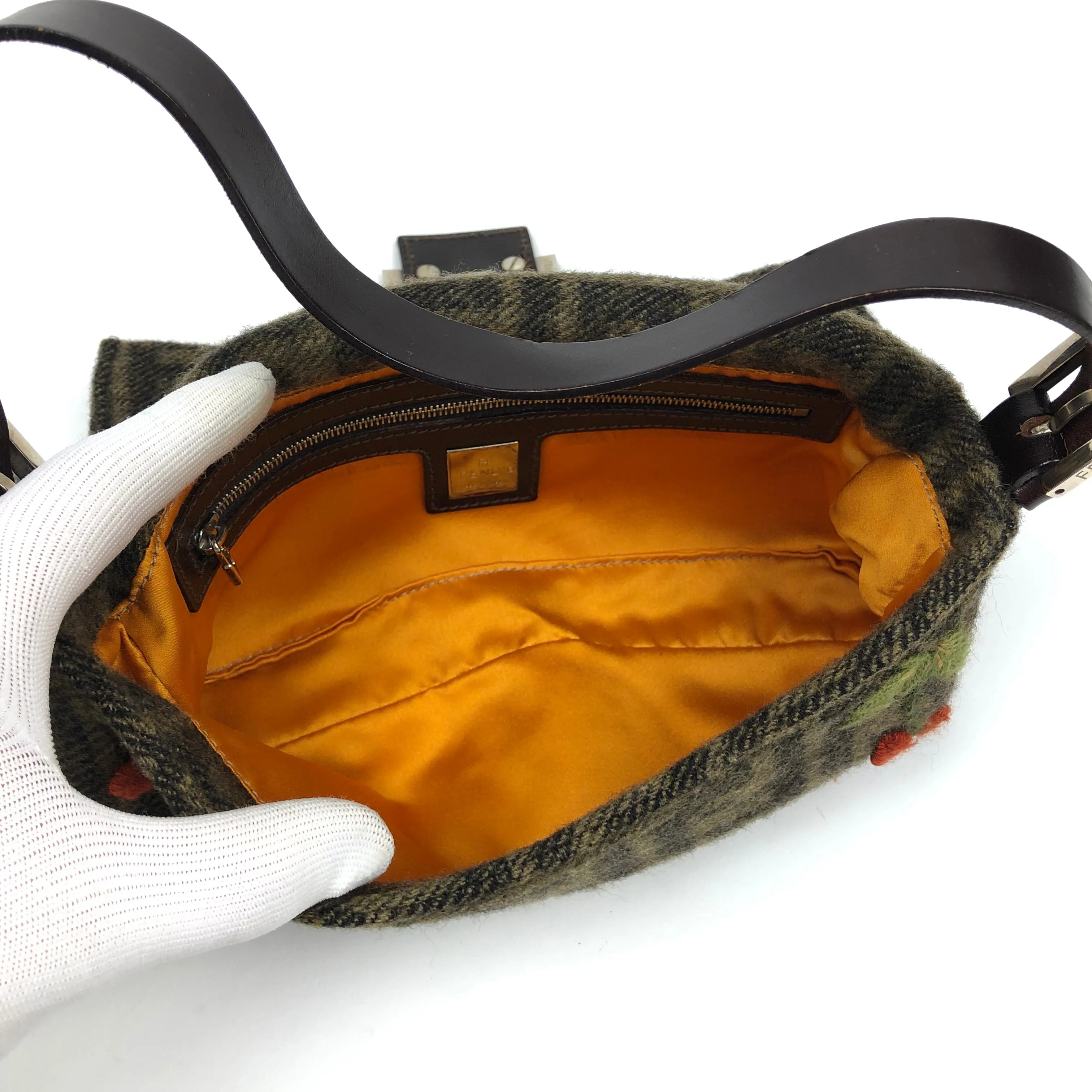 FENDI ZUCCA CASHMERE WOOL BAGUETTE SHOULDER BAG