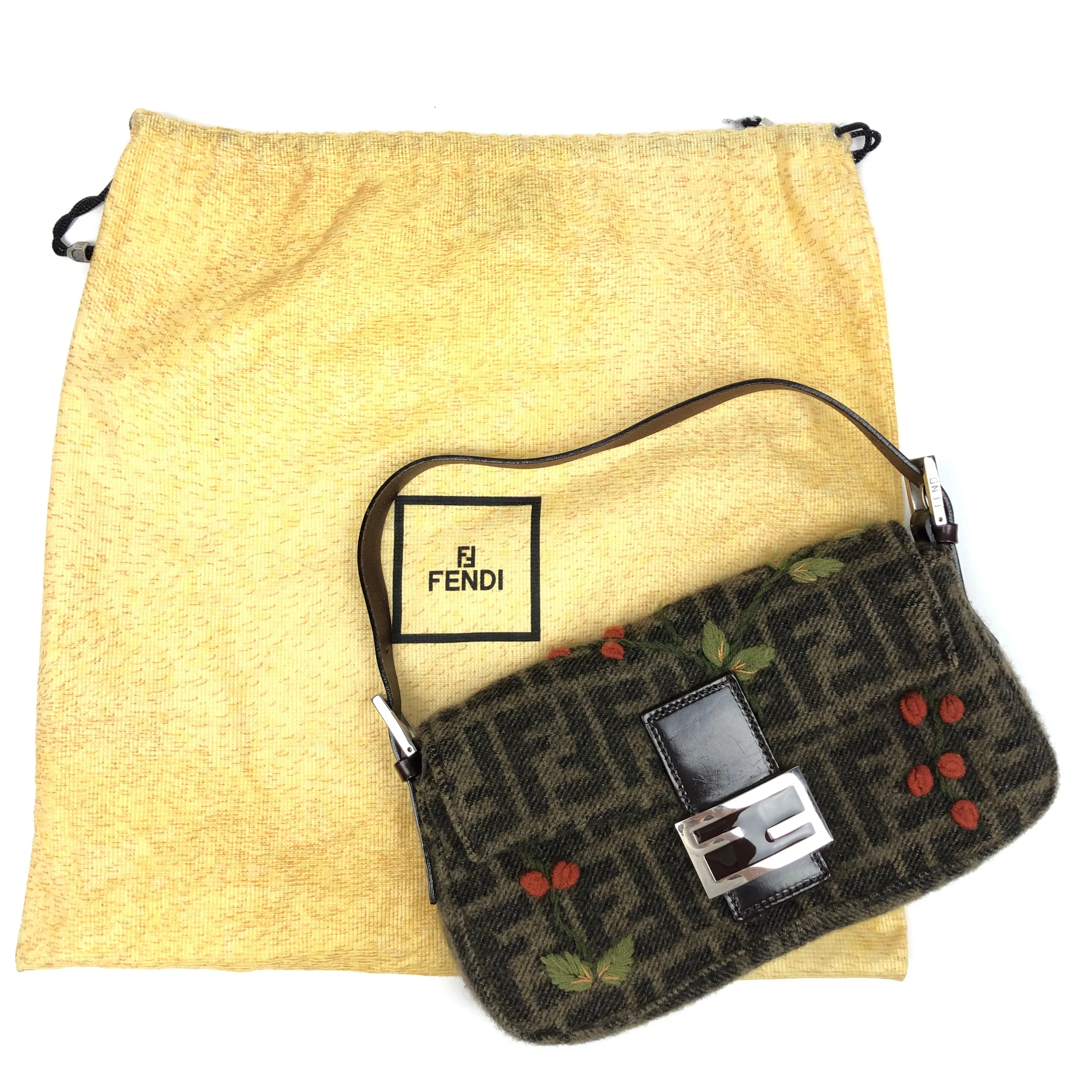 FENDI ZUCCA CASHMERE WOOL BAGUETTE SHOULDER BAG