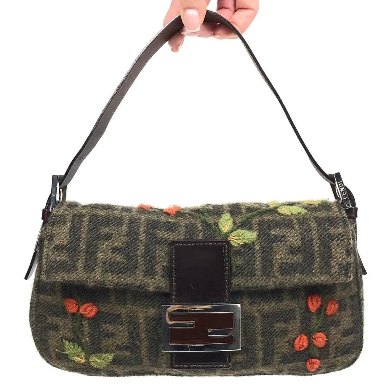FENDI ZUCCA CASHMERE WOOL BAGUETTE SHOULDER BAG