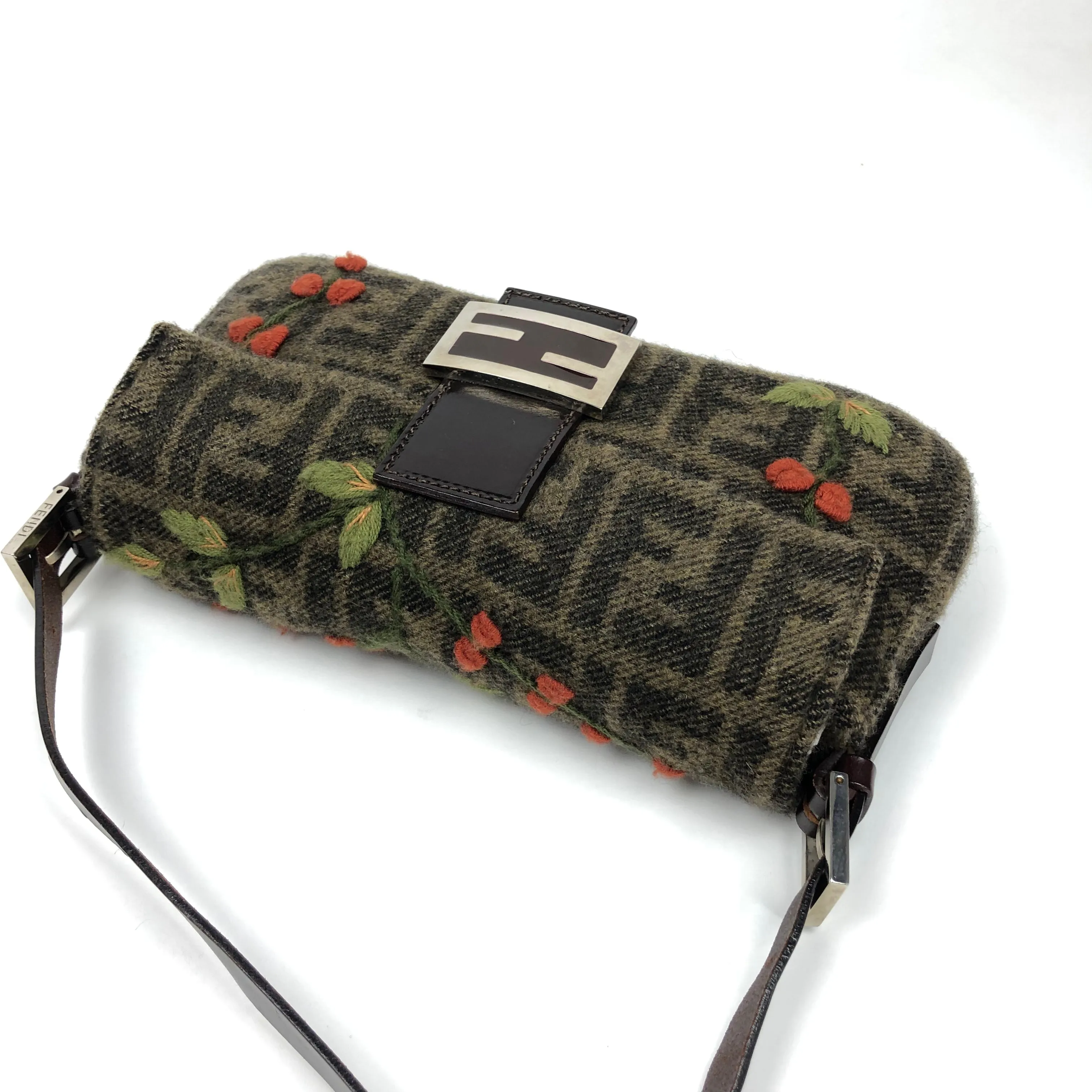 FENDI ZUCCA CASHMERE WOOL BAGUETTE SHOULDER BAG
