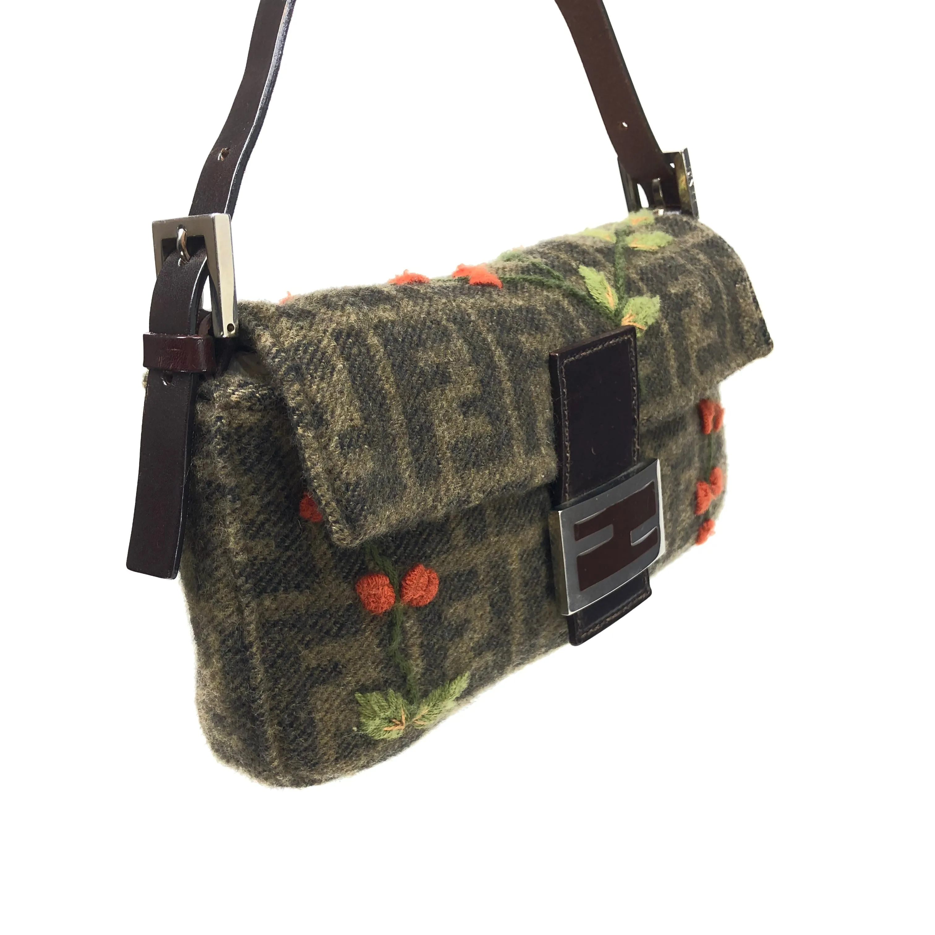 FENDI ZUCCA CASHMERE WOOL BAGUETTE SHOULDER BAG