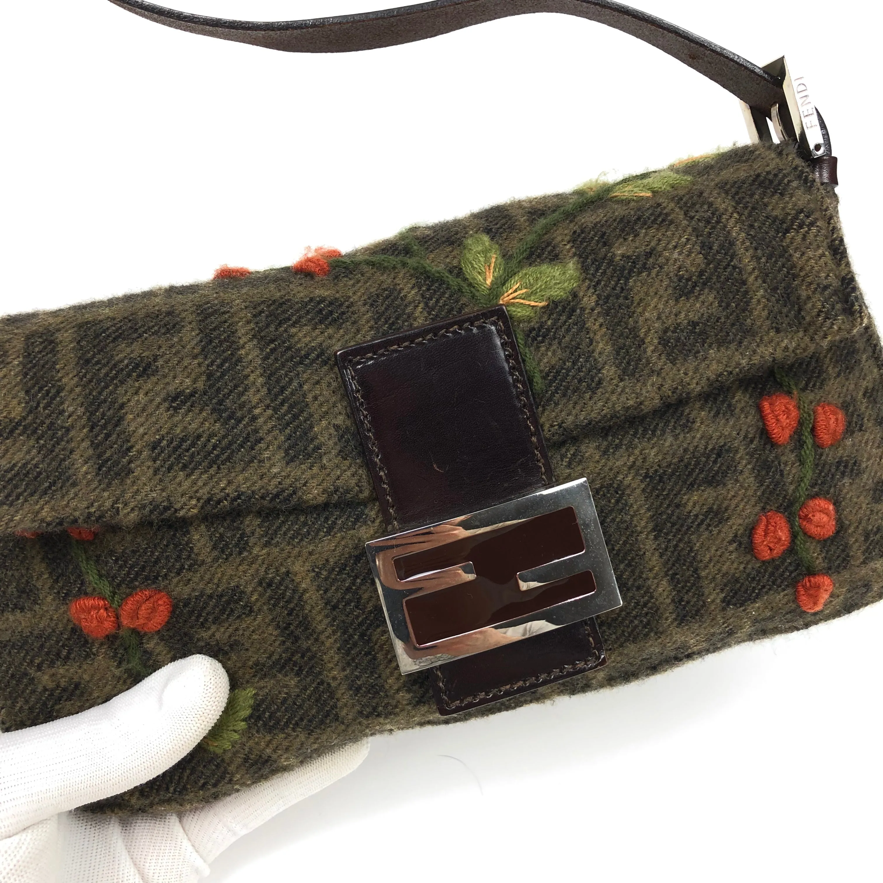 FENDI ZUCCA CASHMERE WOOL BAGUETTE SHOULDER BAG