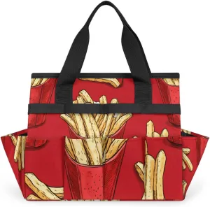 French Fries Garden Tote Bag for Women Men, Fastfood Heavy Duty Garden Tool Bags Organizer with 10 Pockets for Gardening Gift