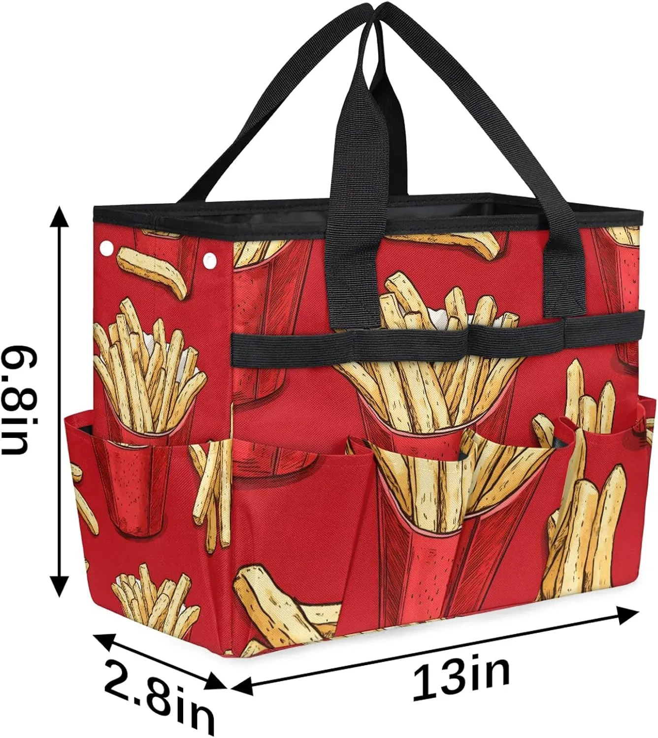 French Fries Garden Tote Bag for Women Men, Fastfood Heavy Duty Garden Tool Bags Organizer with 10 Pockets for Gardening Gift