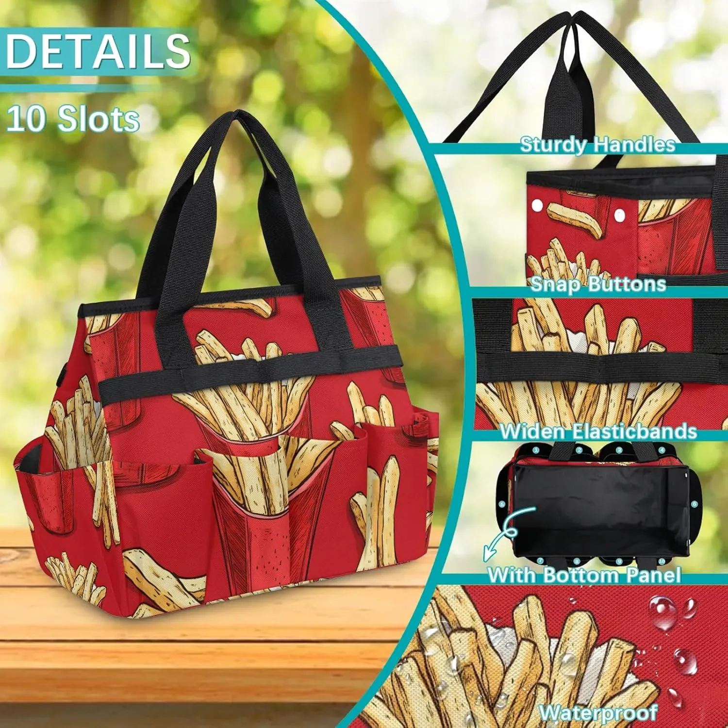 French Fries Garden Tote Bag for Women Men, Fastfood Heavy Duty Garden Tool Bags Organizer with 10 Pockets for Gardening Gift