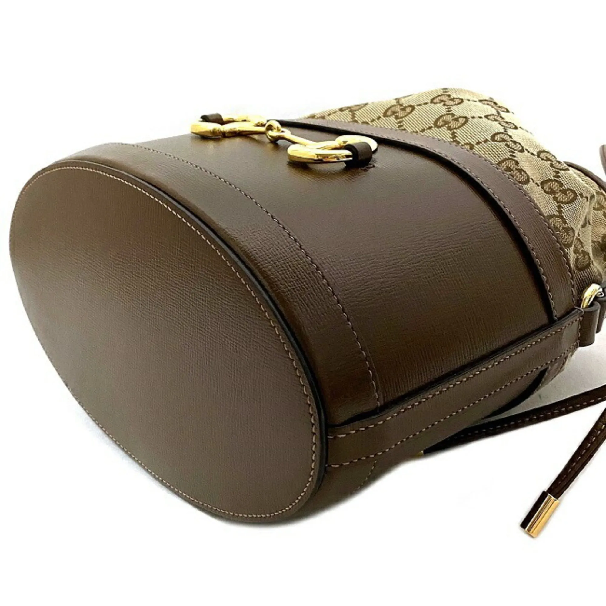 Gucci Bucket Bag Brown Beige Gold Horsebit 602118 1dbug 2363 Canvas Leather Gucci GG Shoulder Women's