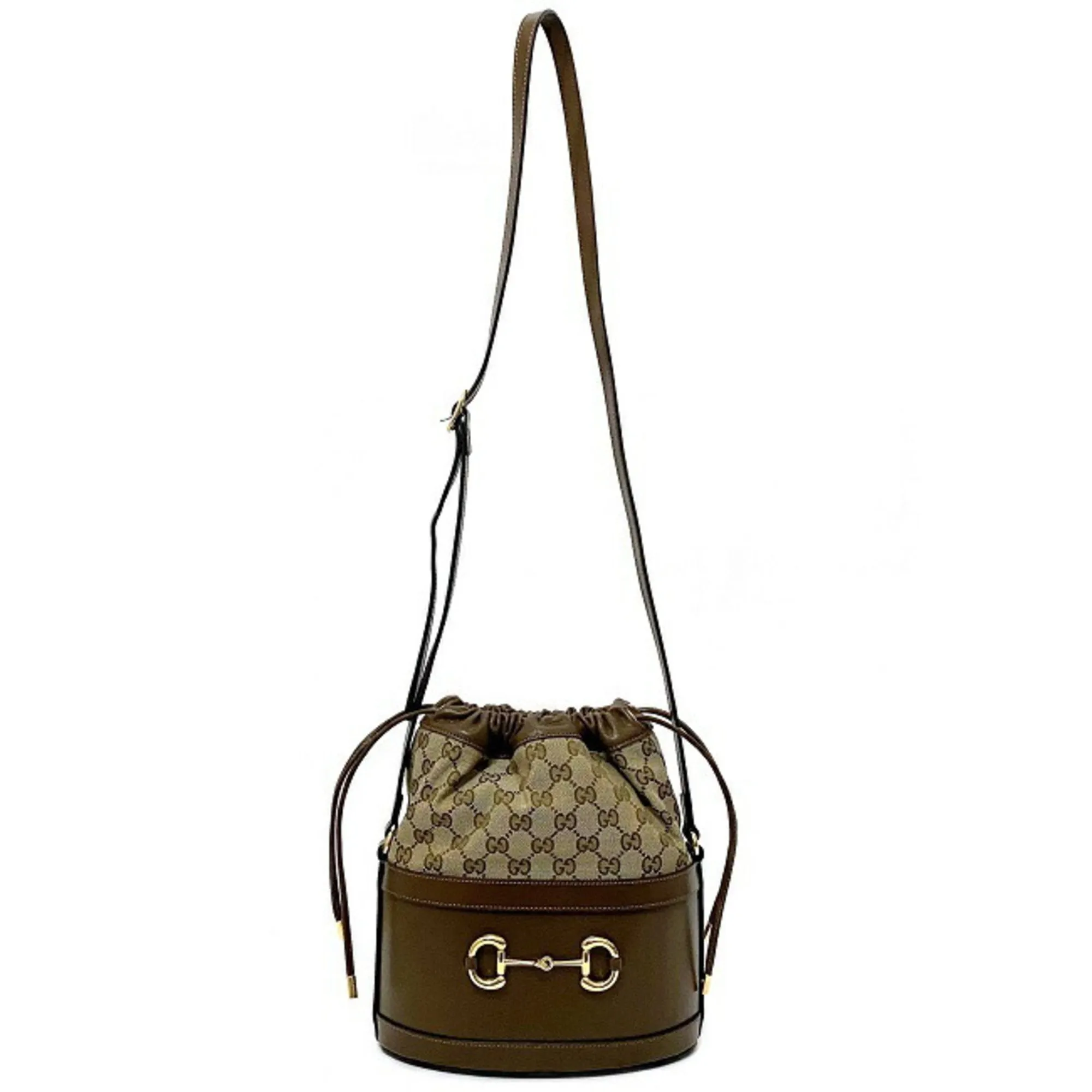 Gucci Bucket Bag Brown Beige Gold Horsebit 602118 1dbug 2363 Canvas Leather Gucci GG Shoulder Women's