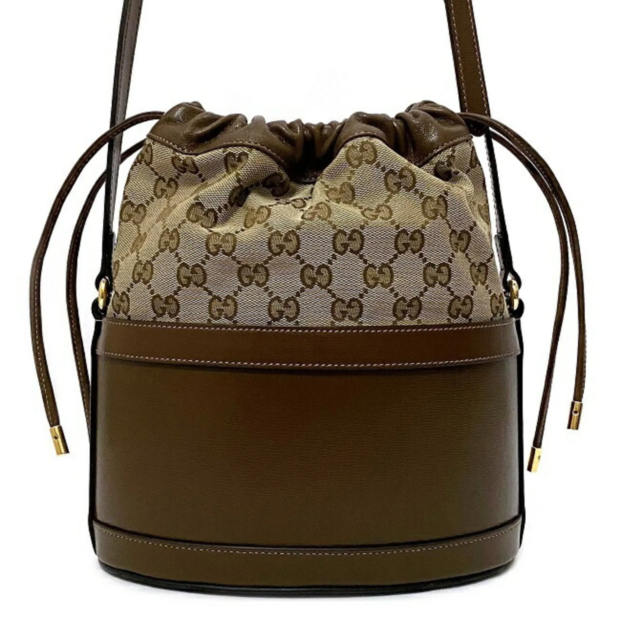 Gucci Bucket Bag Brown Beige Gold Horsebit 602118 1dbug 2363 Canvas Leather Gucci GG Shoulder Women's