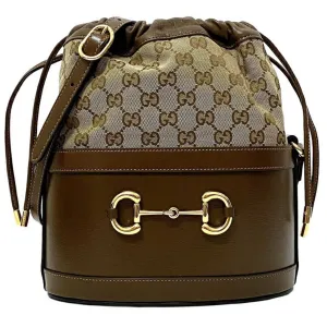 Gucci Bucket Bag Brown Beige Gold Horsebit 602118 1dbug 2363 Canvas Leather Gucci GG Shoulder Women's