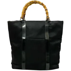 Gucci Tote Bag Black Bamboo 000 1998 0508 Handbag Canvas Leather GUCCI Bucket Ladies
