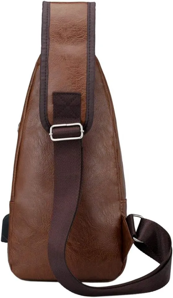 Hebetag Leather Sling Bag Crossbody Backpack for Men Women Travel Outdoor Camping