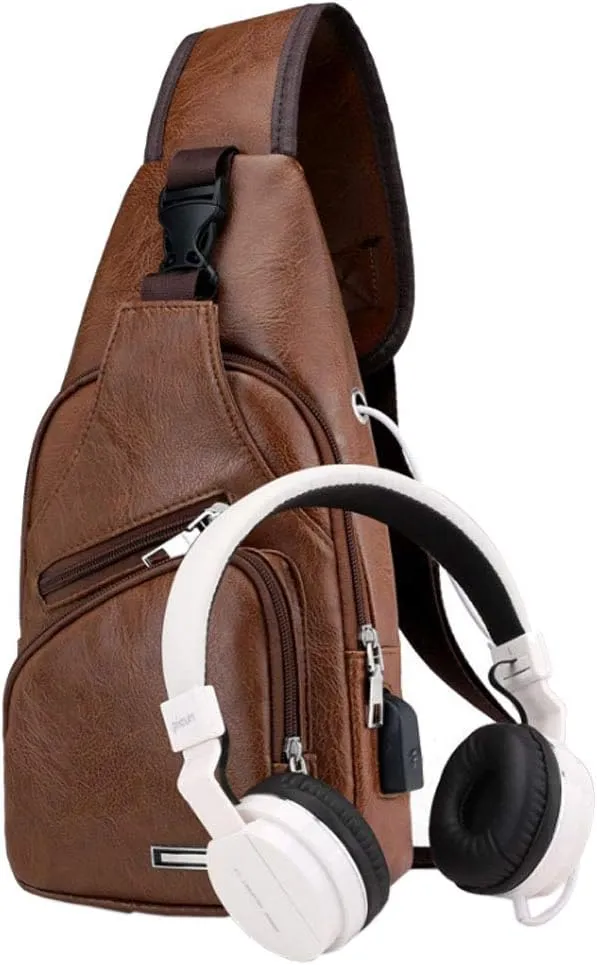 Hebetag Leather Sling Bag Crossbody Backpack for Men Women Travel Outdoor Camping