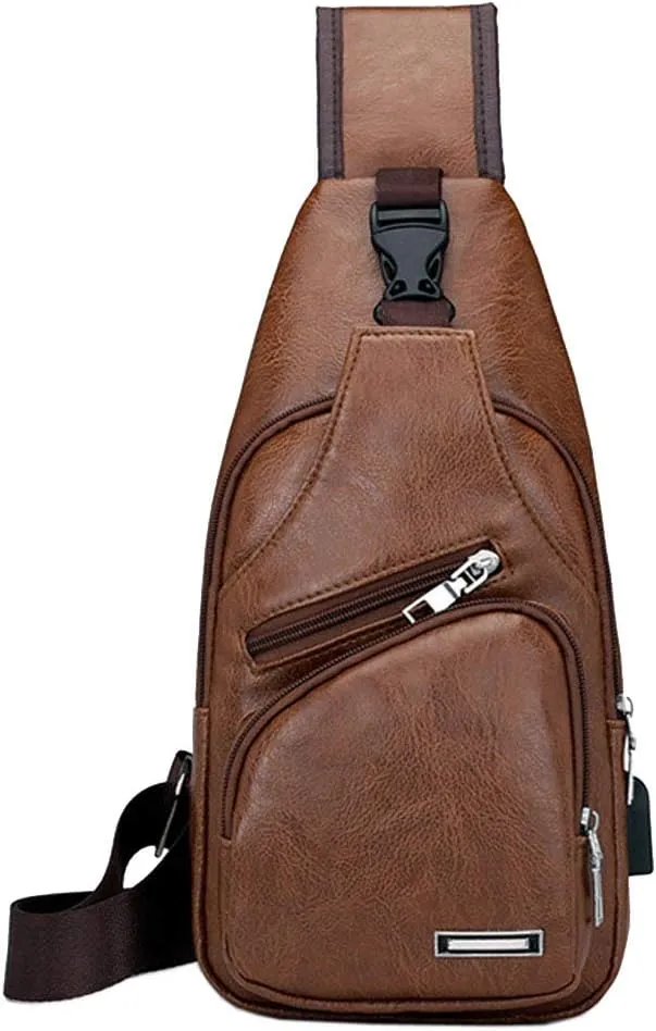 Hebetag Leather Sling Bag Crossbody Backpack for Men Women Travel Outdoor Camping