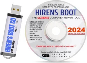 Hiren's Boot CD USB NEW 2024 Edition PE x64 bit Software Repair Tools Suite Hirens Boot Latest Version 16.3 Best PC Computer Repair Recovery Win 7, 8, 8.1 and 10 DVD and USB