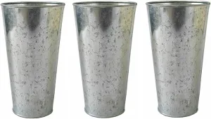 Hosley Enhance Your Decor with Set of 3 Galvanized Vases/French Buckets - 5" Dia x 9" H Rustic Metal Flower Containers for Floral Arrangements Farmhouse Chic, Vintage Home and Garden Decor