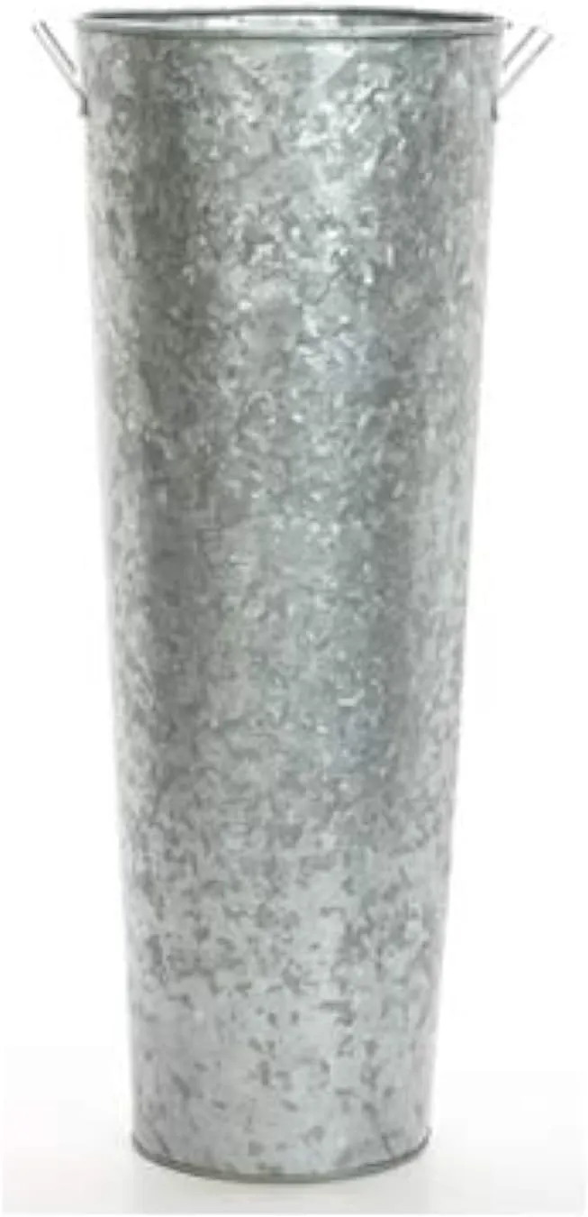 Hosley Galvanized French Bucket Vase with Handles 6" Dia x 15" H- Perfect for Weddings, Parties, Country Picnics, Floral Arrangements, Tableware Storage, or Candle Gardens - Rustic Farmhouse Dcor