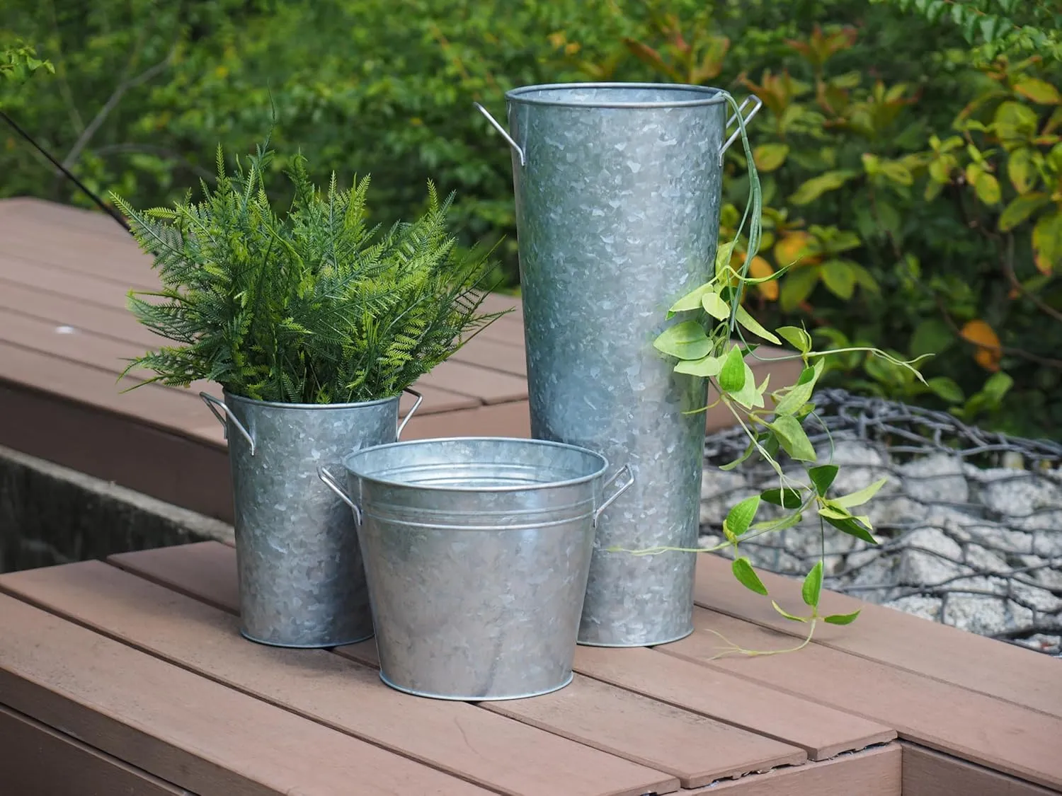 Hosley Galvanized French Bucket Vase with Handles 6" Dia x 15" H- Perfect for Weddings, Parties, Country Picnics, Floral Arrangements, Tableware Storage, or Candle Gardens - Rustic Farmhouse Dcor
