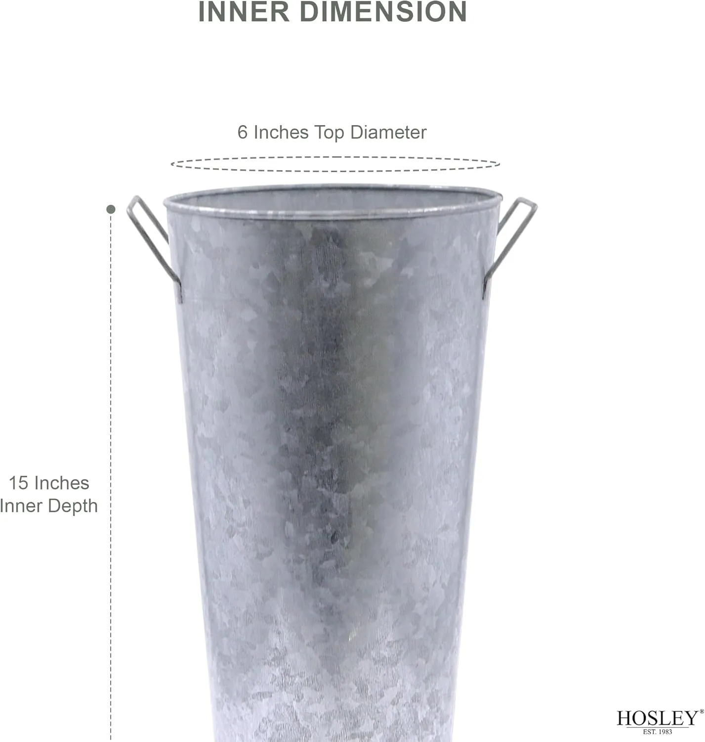 Hosley Galvanized French Bucket Vase with Handles 6" Dia x 15" H- Perfect for Weddings, Parties, Country Picnics, Floral Arrangements, Tableware Storage, or Candle Gardens - Rustic Farmhouse Dcor