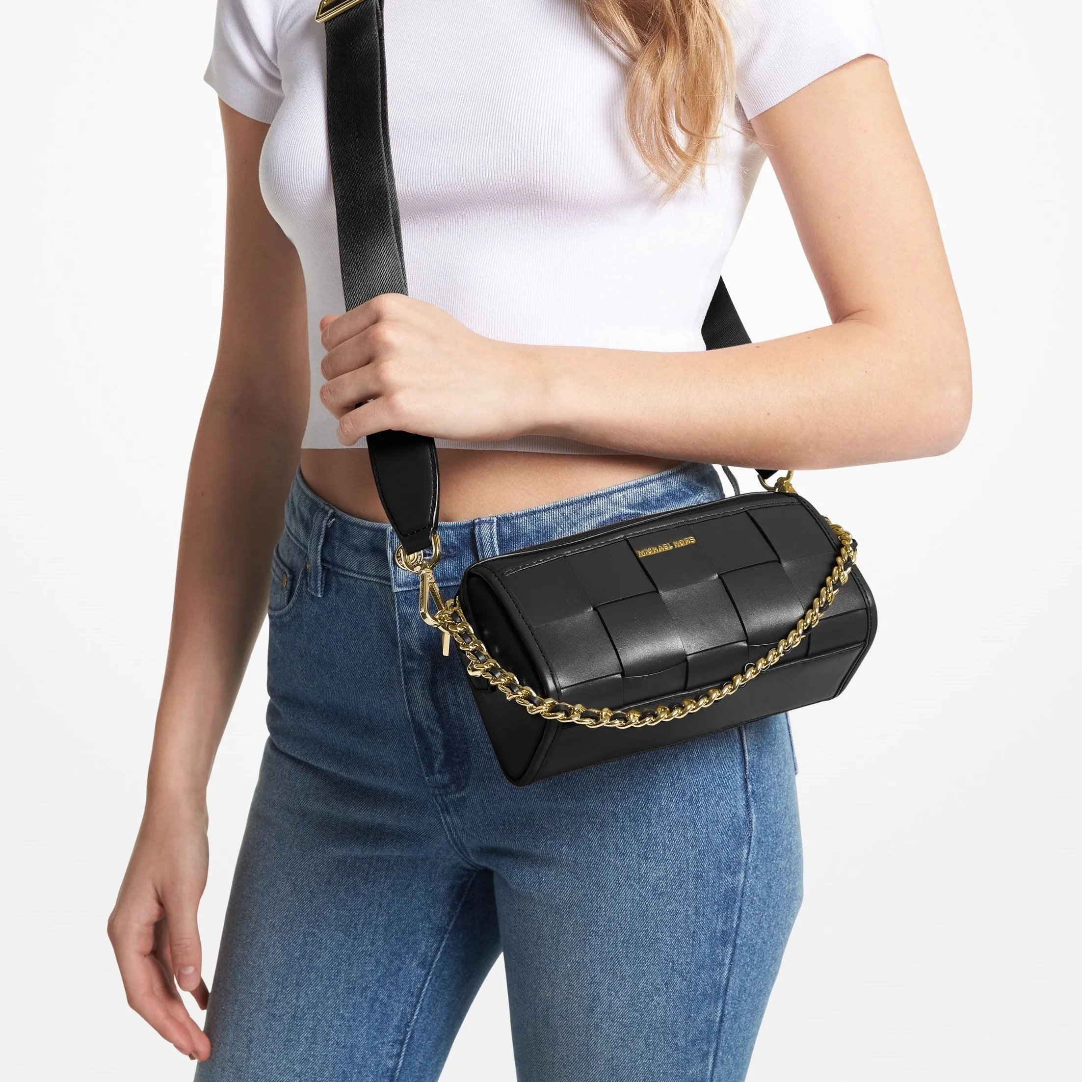 Jet Set Small Woven Leather Crossbody Bag