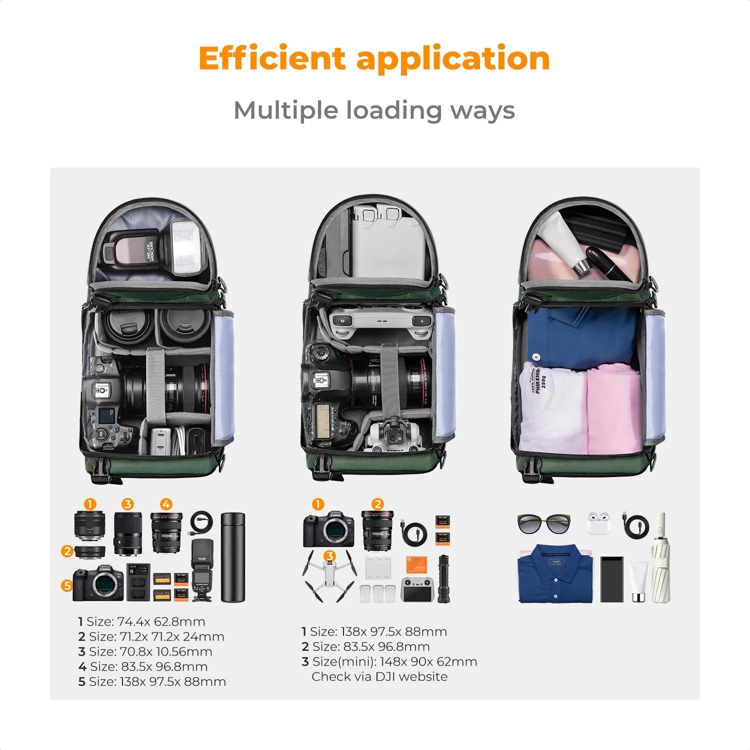 K&F Concept Camera Sling Bag Crossbody Bag Camera Shoulder Backpack DSLR/SLR/Mirrorless Photography Bags Compatible with Canon/Nikon/Sony/Fuji/Gopro/DJI