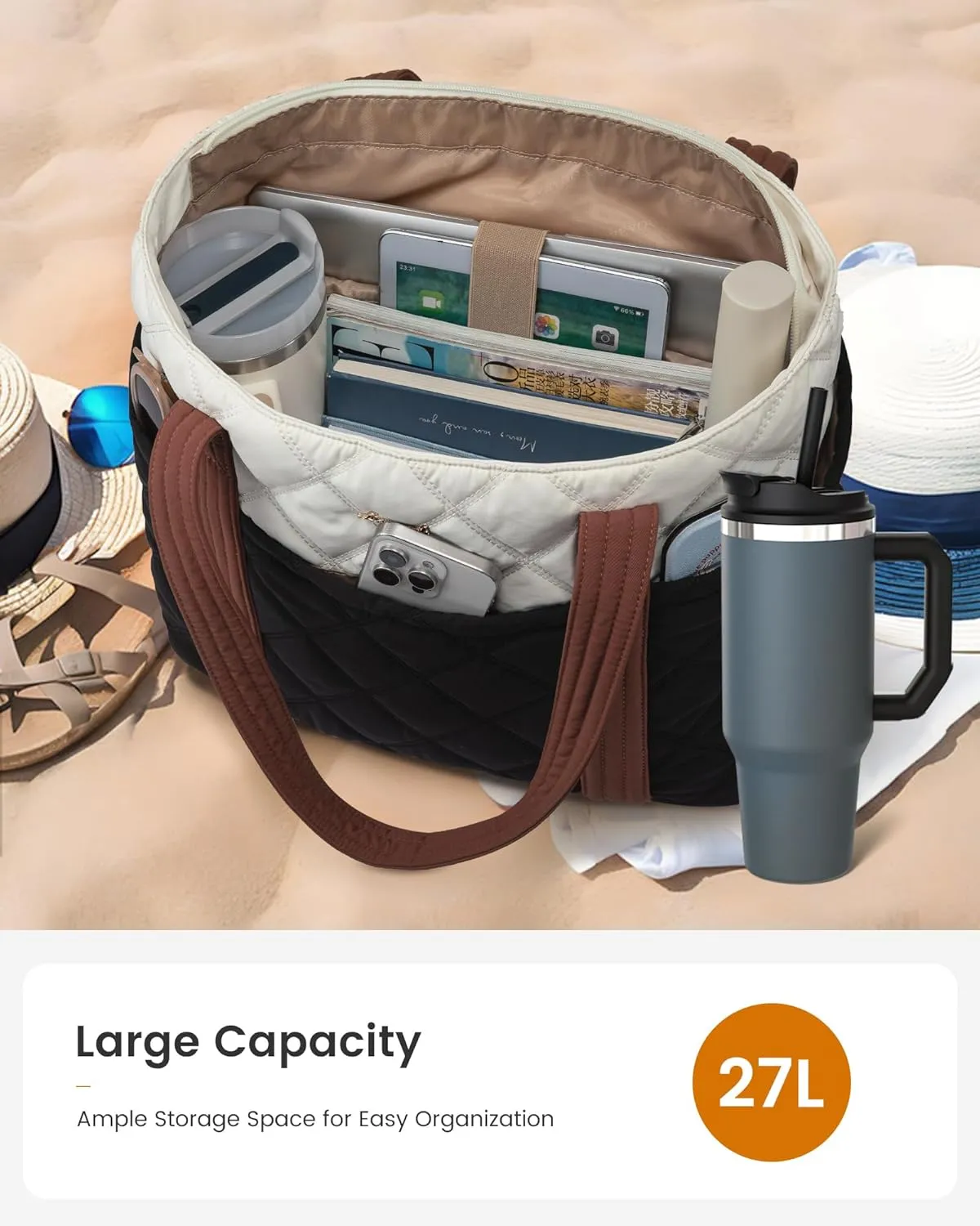 LOVEVOOK Puffer Tote Bag for Women, Puffy Work Handbag, Travel Shoulder Carry On Bag with Zipper for Teacher Nurse Gym
